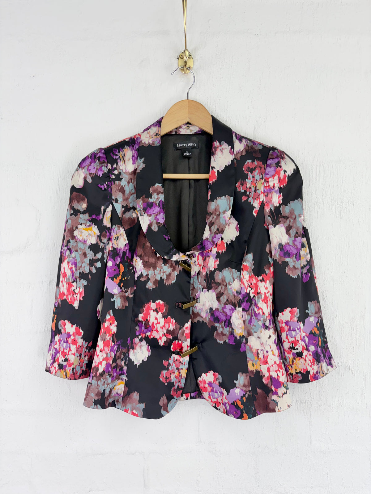 Harry Who Black Abstract Floral Silky Blazer - AU8