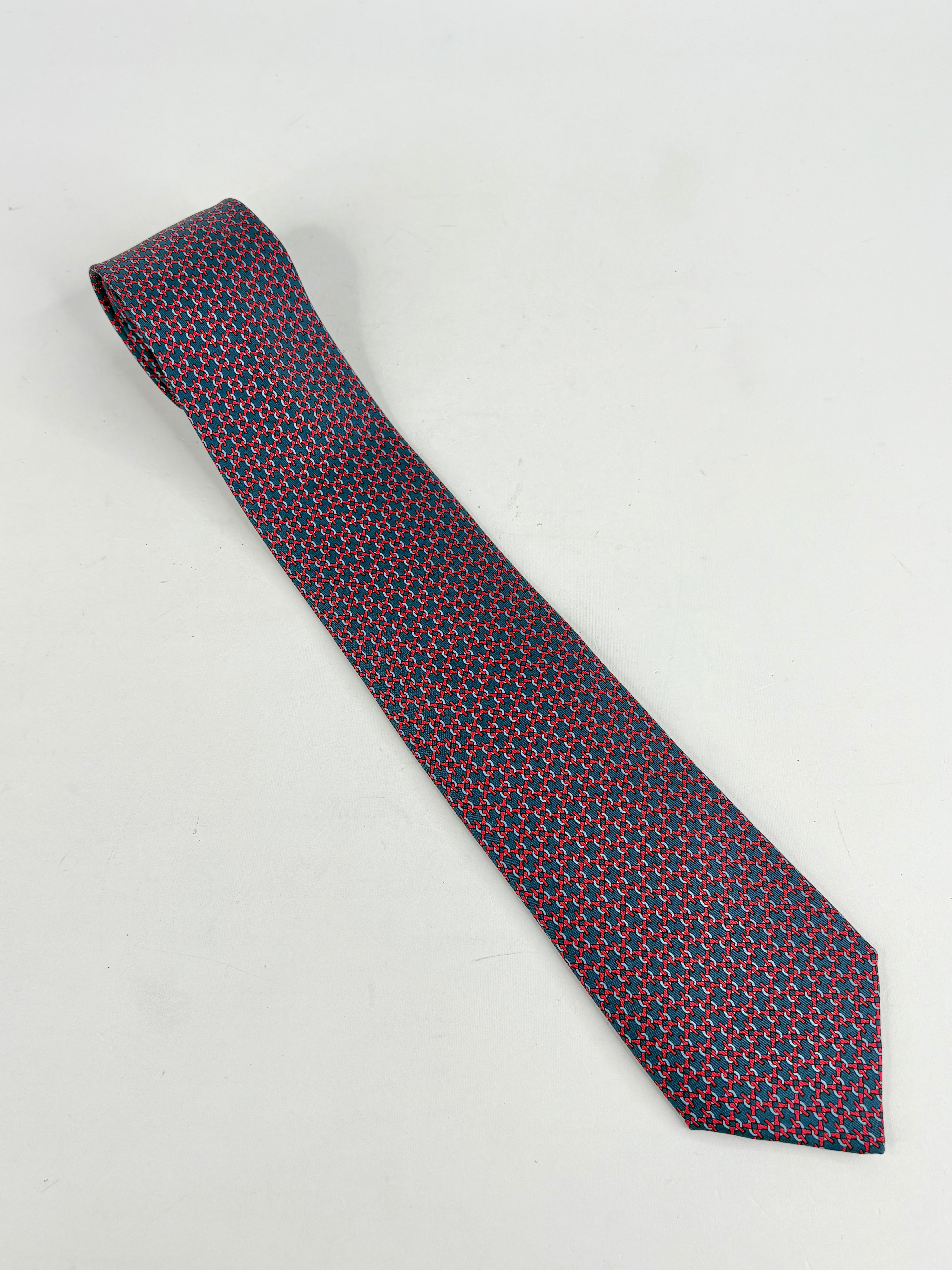 Patterned tie on a light gray background
