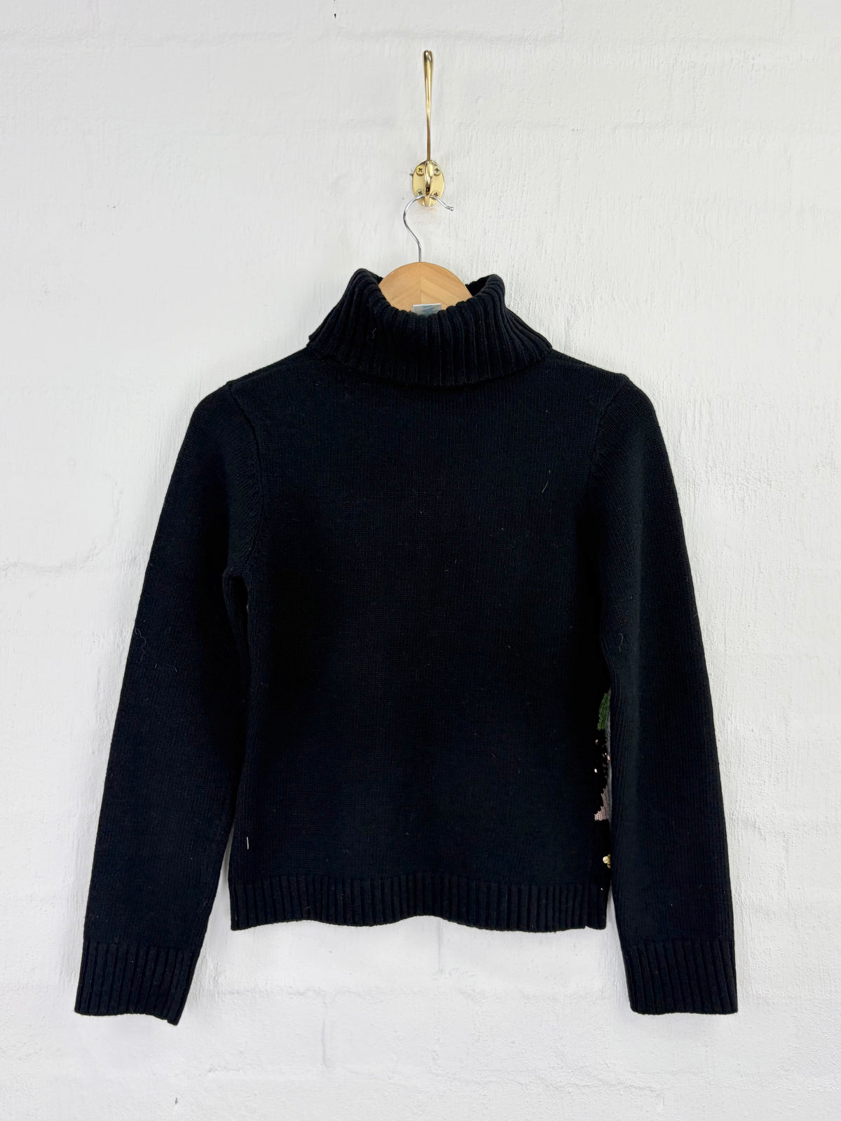 Kenzo Jeans Black Sequin Houndstooth Pattern Roll Neck Sweater - AU10/12