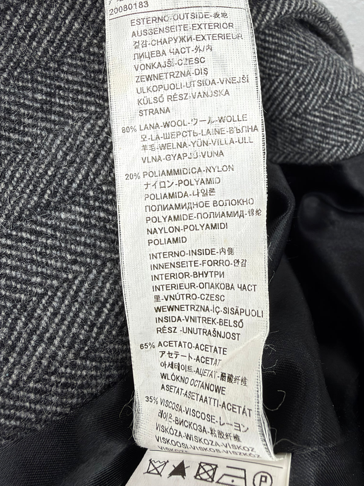 United Colours of Benetton Grey Herringbone Pattern Wool Blend Belted Coat - AU10