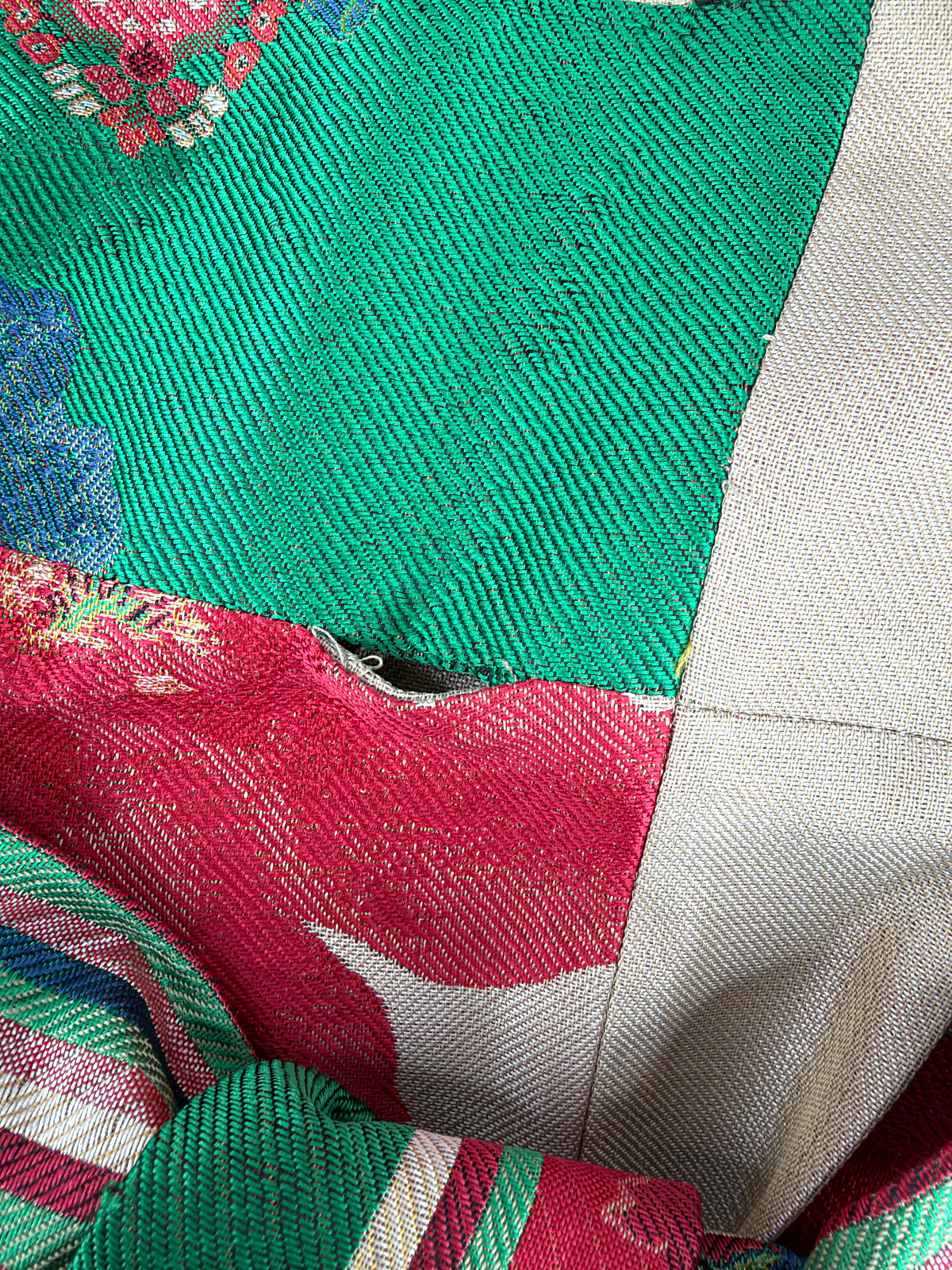 Desigual Ivory, Green and Red Patterned 'Natalia' Belted Coat - AU12/14