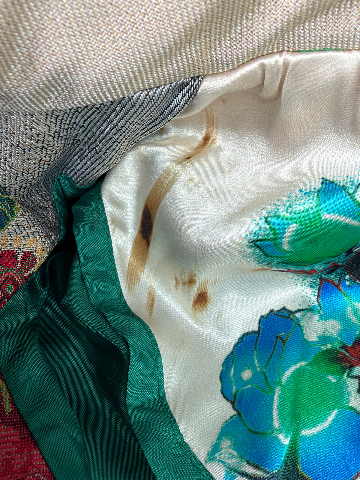 Desigual Ivory, Green and Red Patterned 'Natalia' Belted Coat - AU12/14