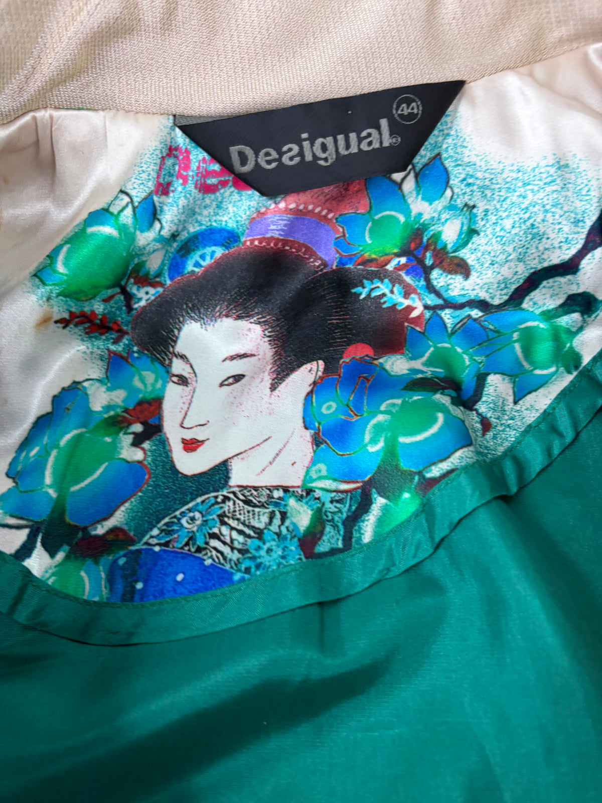 Desigual Ivory, Green and Red Patterned 'Natalia' Belted Coat - AU12/14