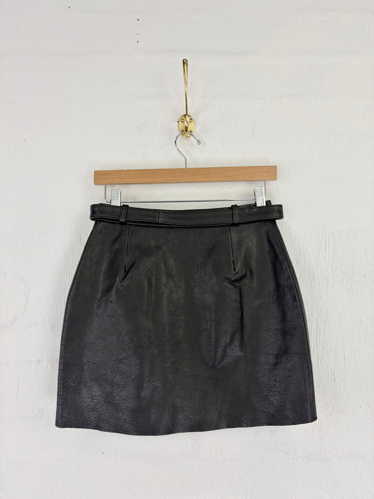 Aje Matte Black Leather A-Line Biker Mini Skirt - AU8