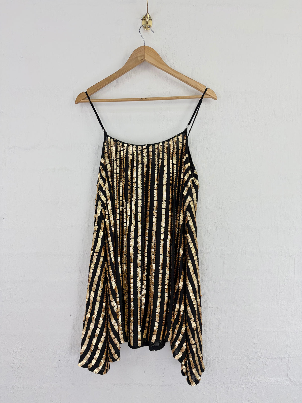Maurie & Eve Black & Gold Striped Sequin Dress - AU8/10