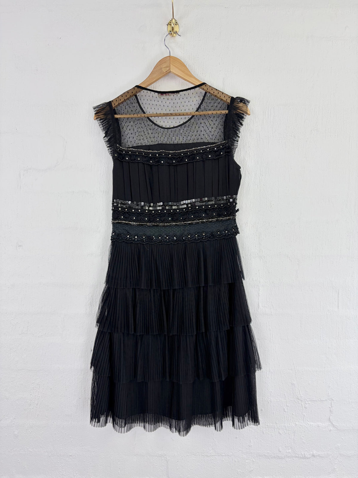 Alannah Hill Black Beaded Illusion Silhouette Tiered Cocktail Dress - AU10