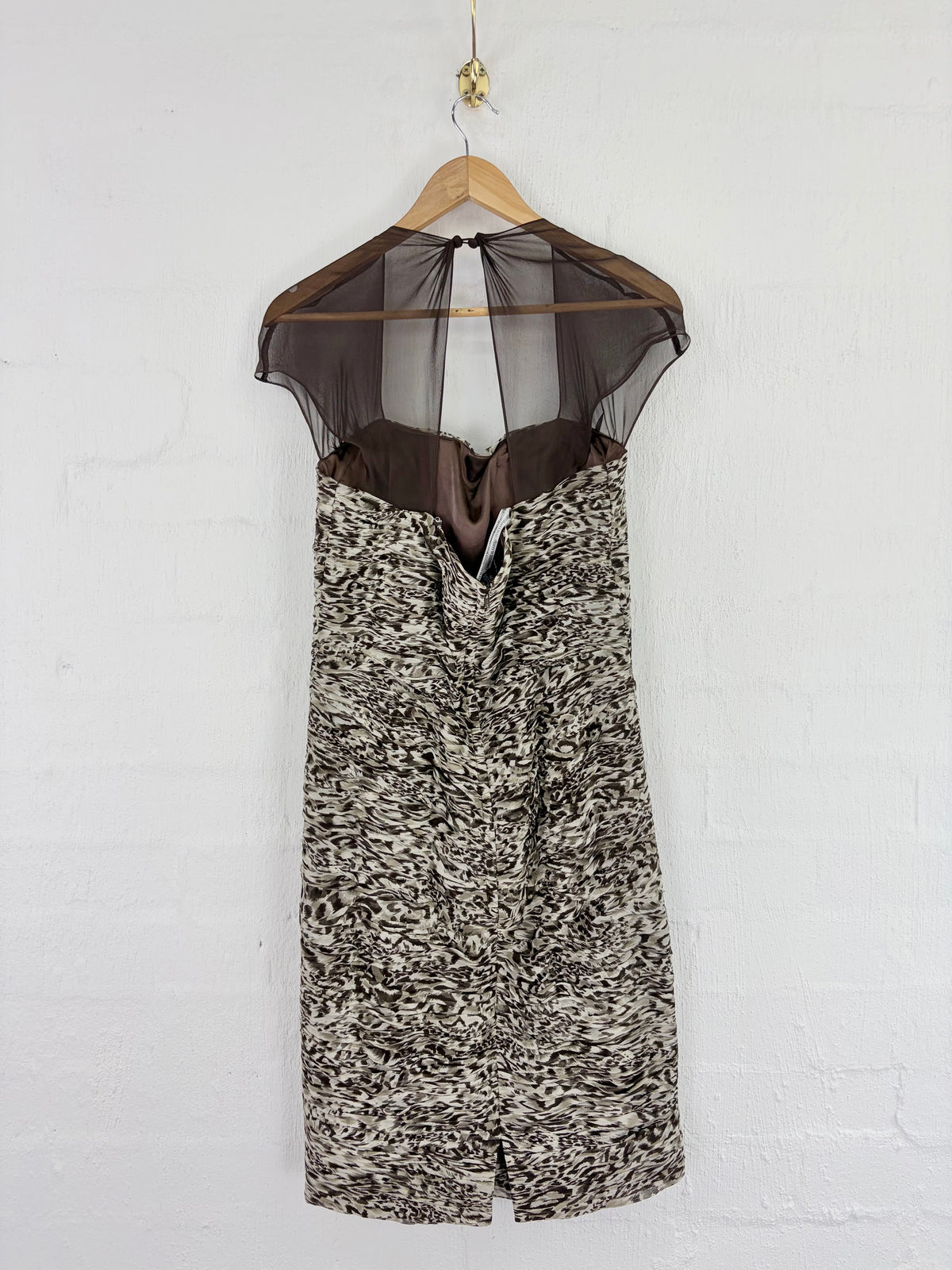 Harry Who Chocolate Brown & Cream Ruched Midi Dress - AU16
