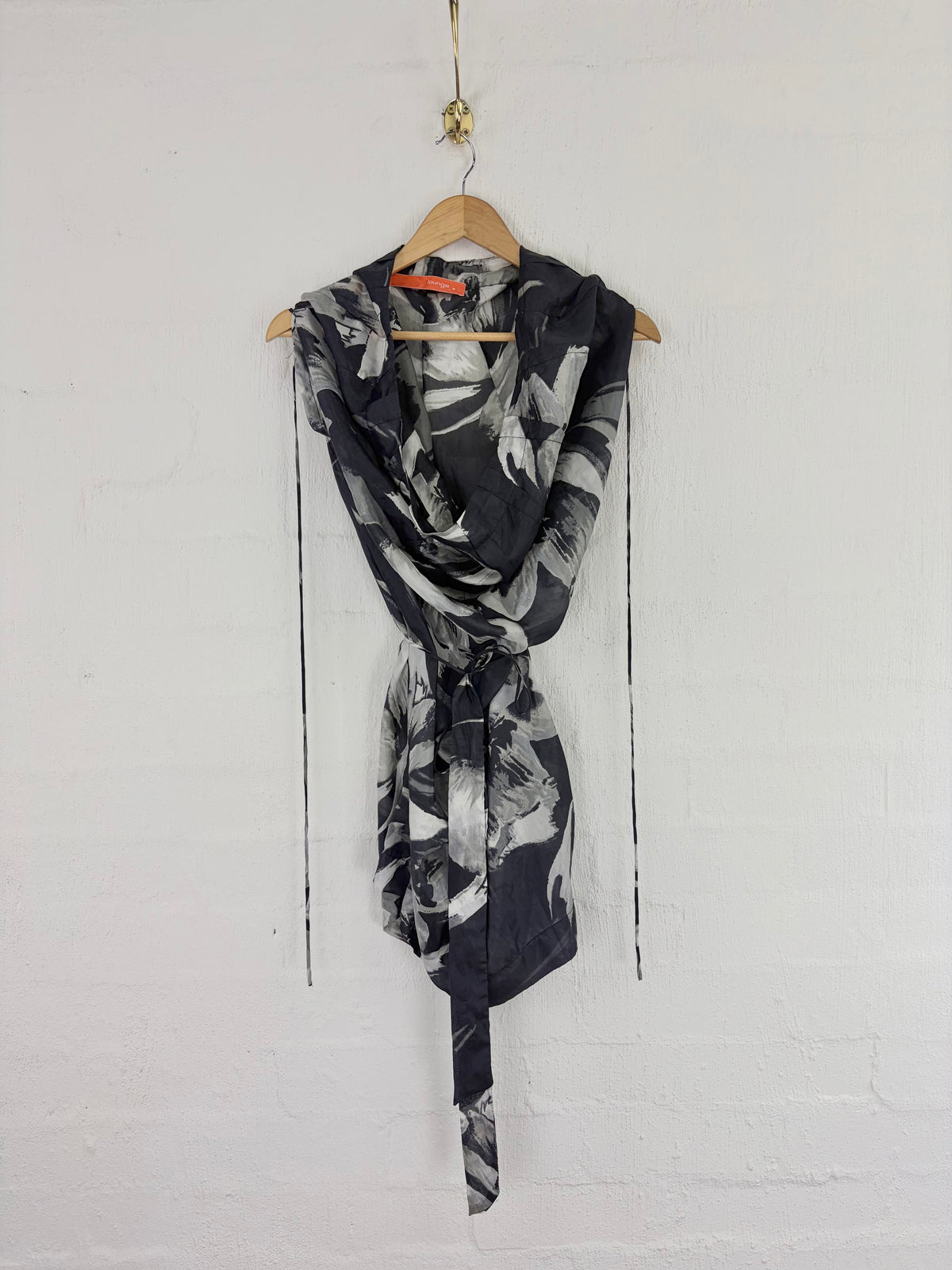 Lounge Black & White Abstract Patterned Silk Drawstring Dress - AU10/12