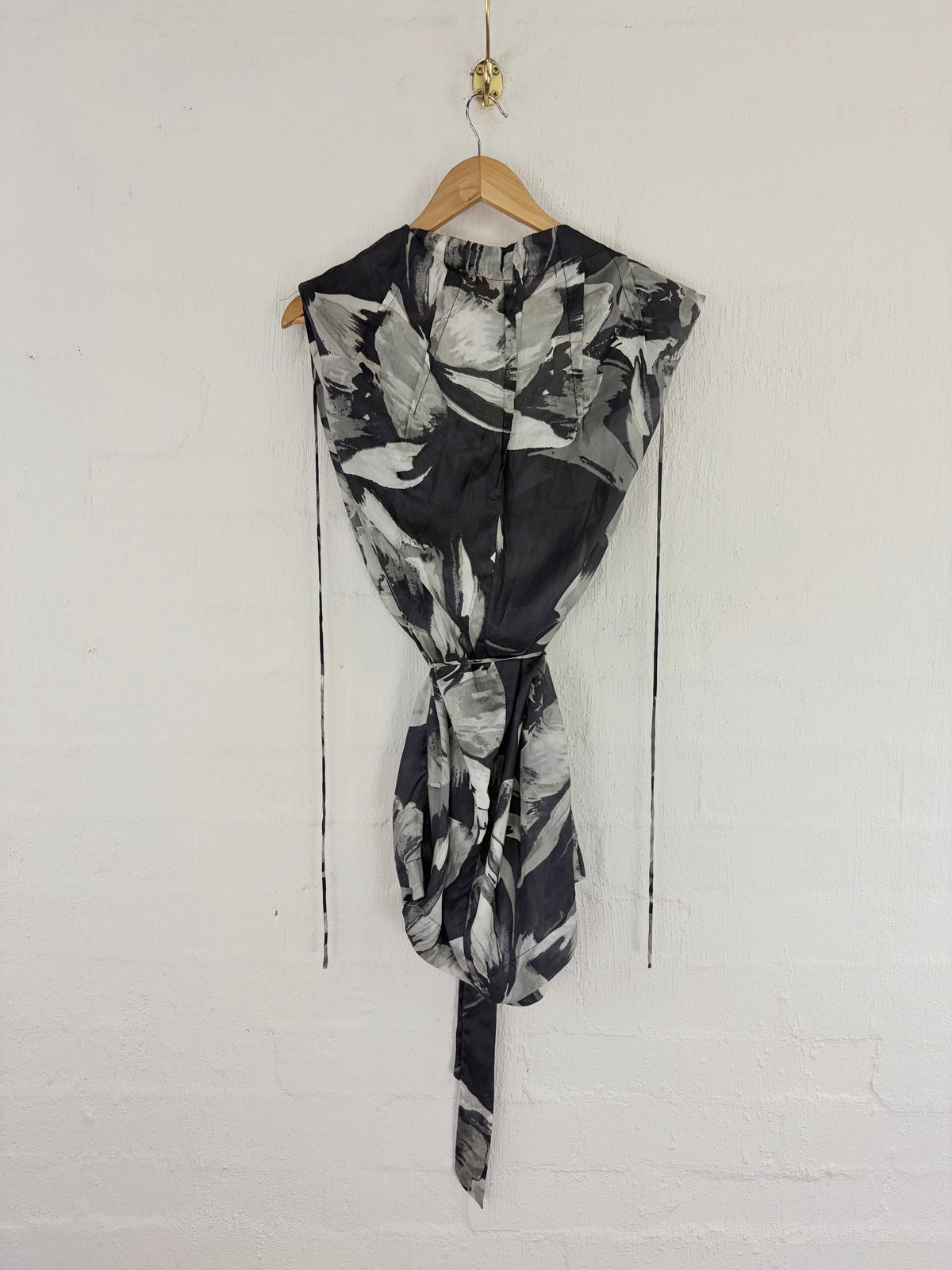 Lounge Black & White Abstract Patterned Silk Drawstring Dress - AU10/12