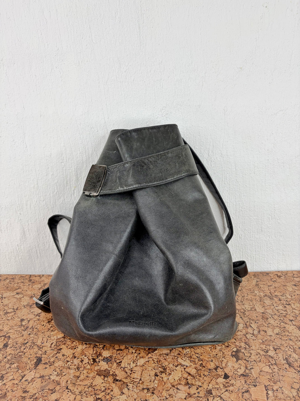Modapelle Black Leather Cinched Backpack
