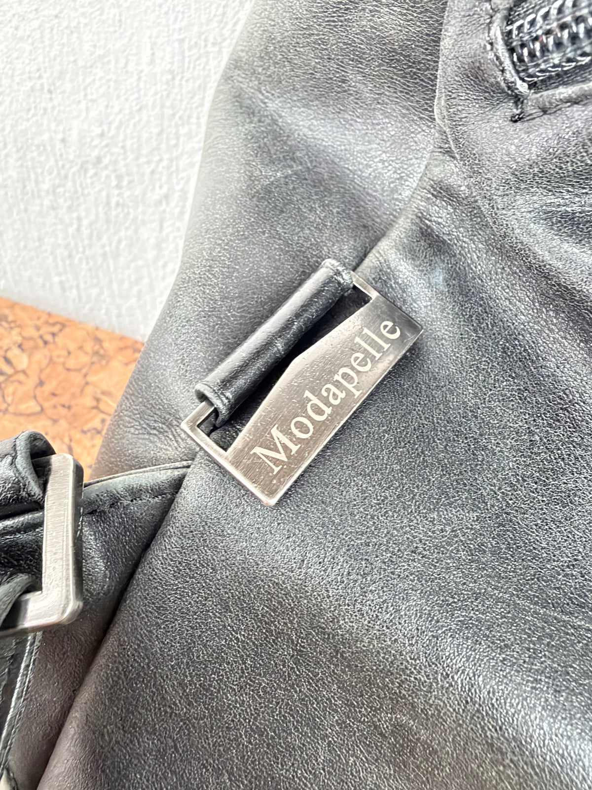 Modapelle Black Leather Cinched Backpack