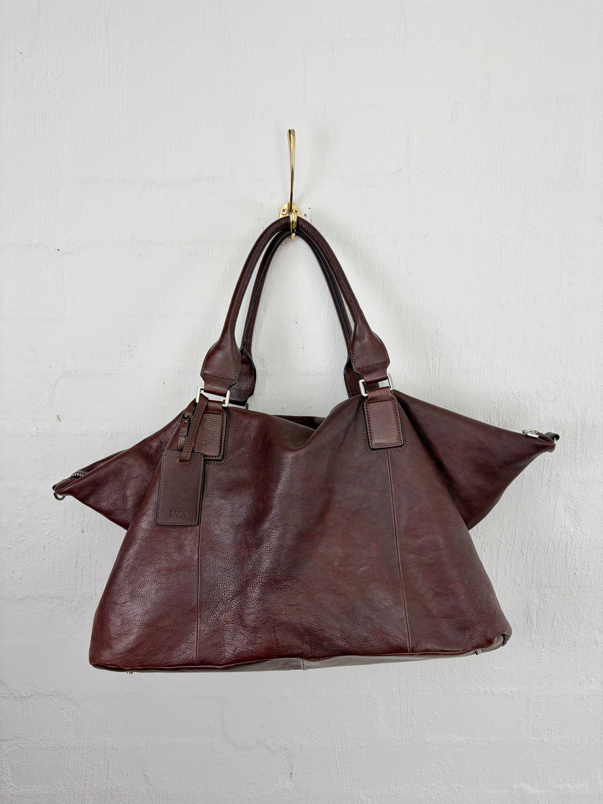Saba Large Mahogany Leather Weekend Bag
