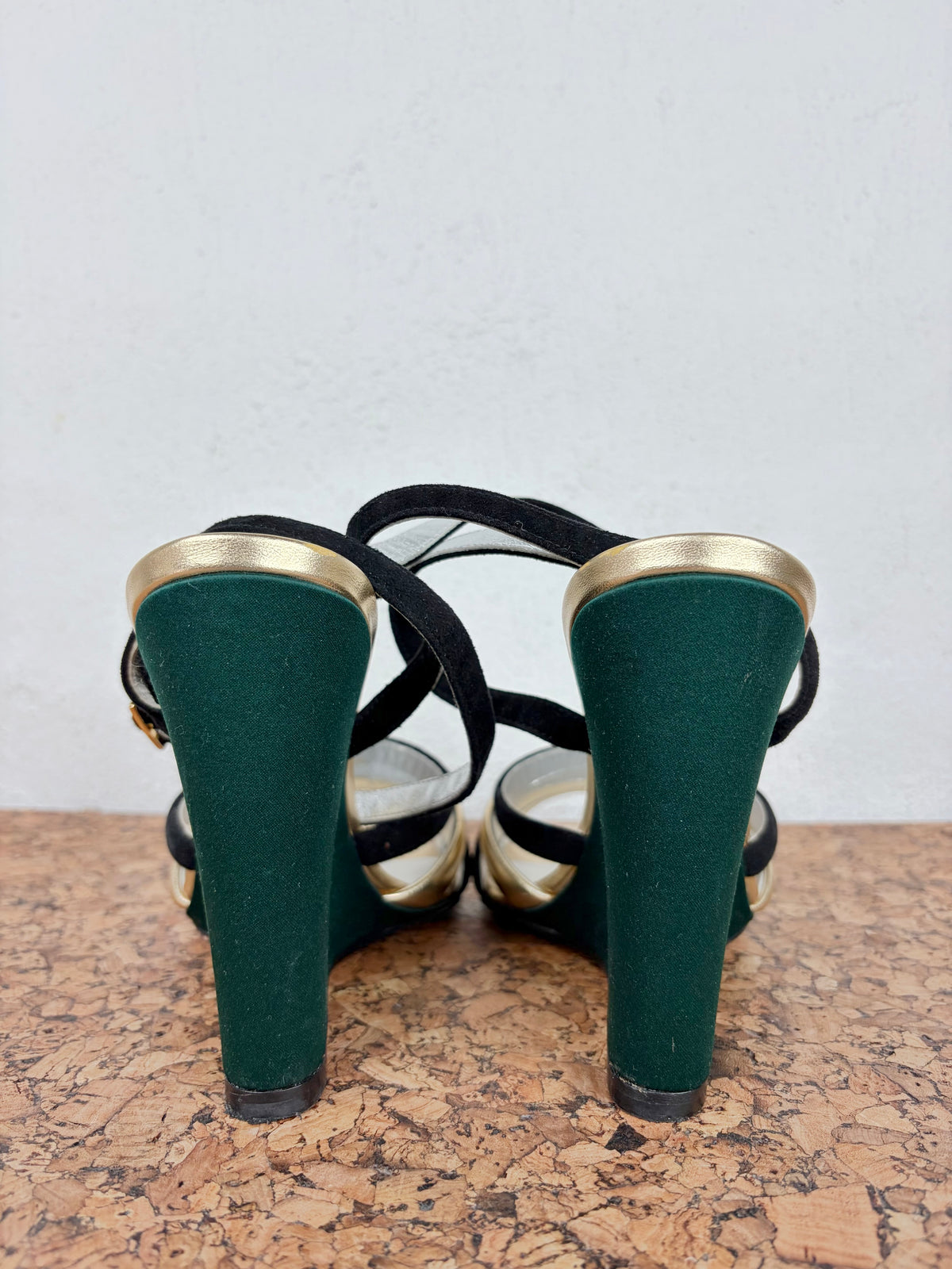 La Double J Metallic Gold, Black & Green 'Tones' Wedge High Heels - EU38
