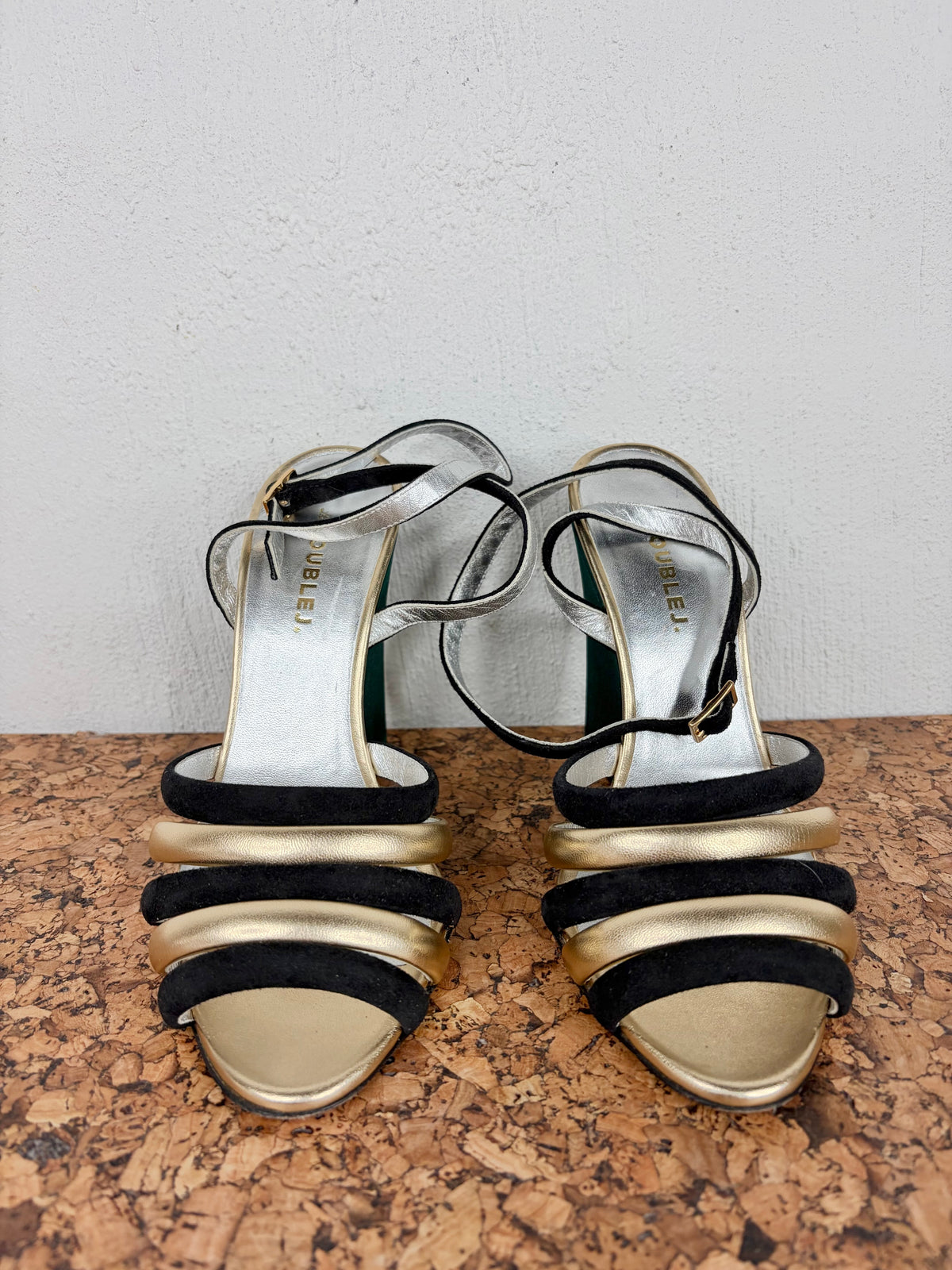 La Double J Metallic Gold, Black & Green 'Tones' Wedge High Heels - EU38