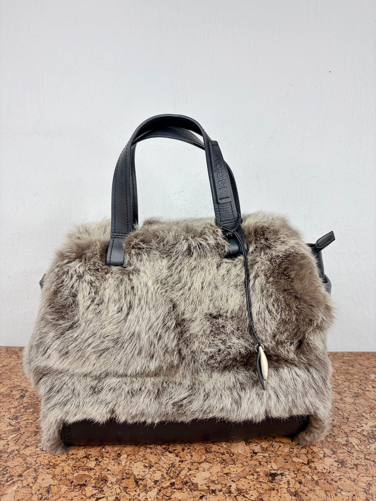 Iscov Black & Grey Fur Shoulder Bag