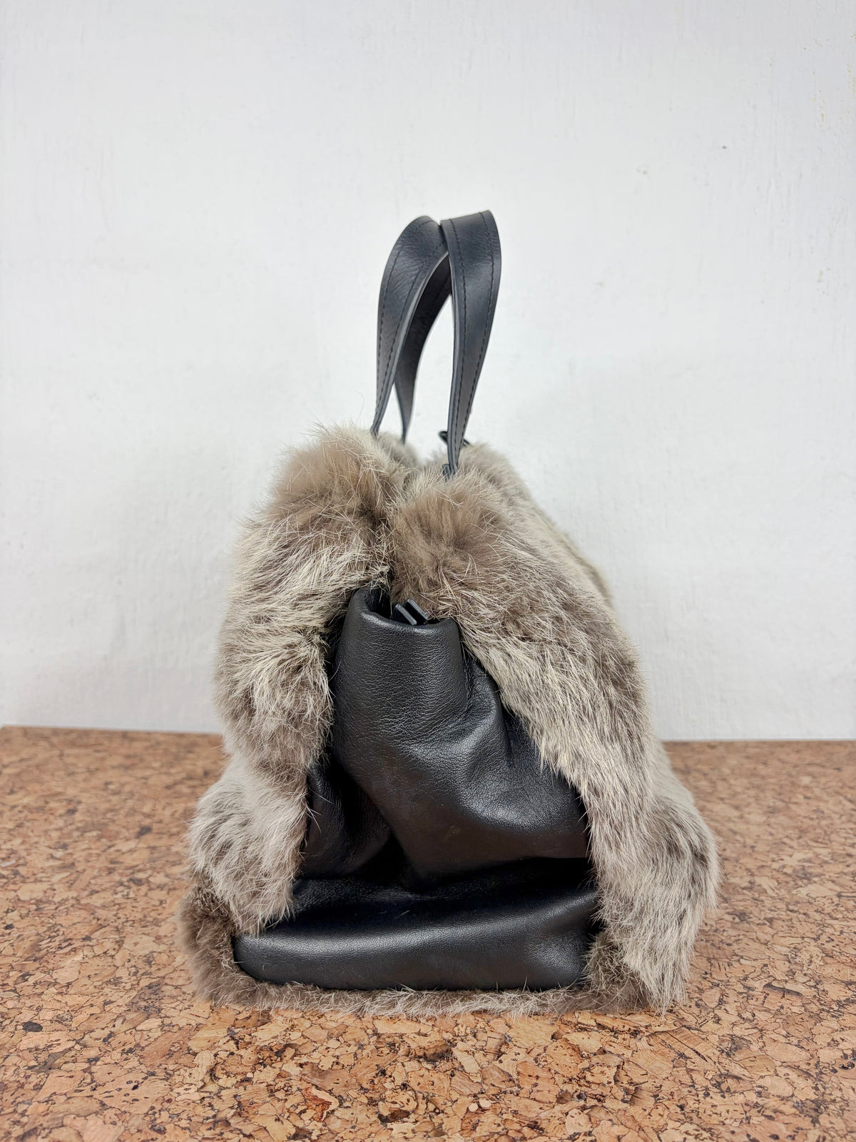 Iscov Black & Grey Fur Shoulder Bag