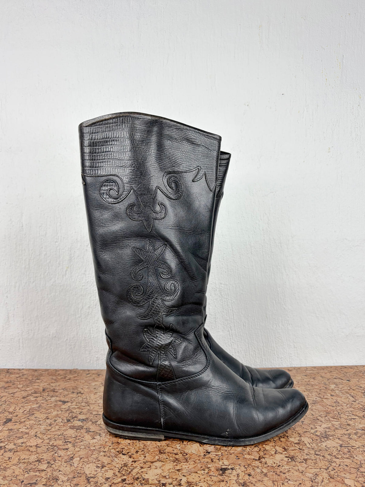 Vintage 90s Annabell Black Leather Embellished Boots - EU36/37