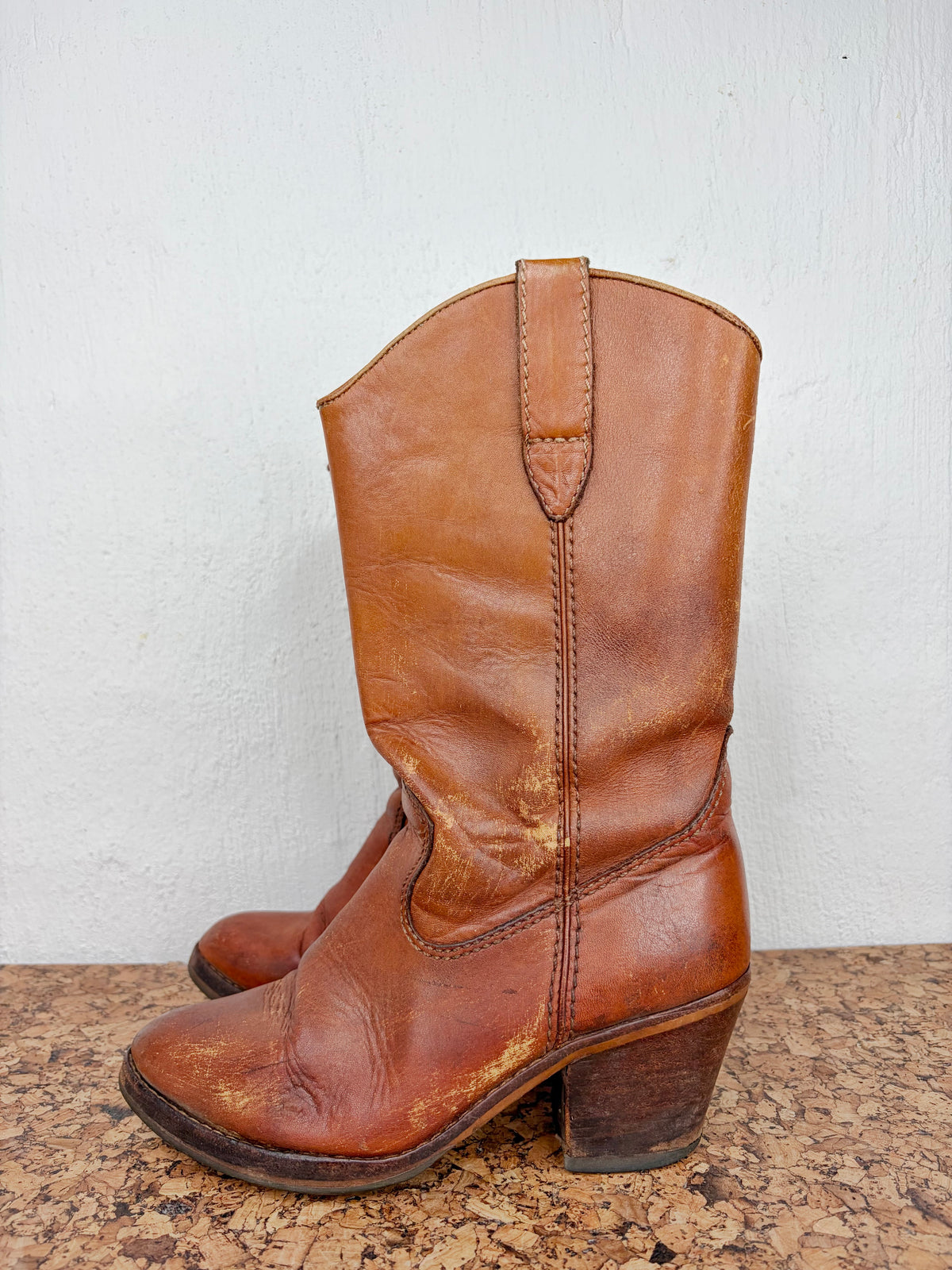 Vintage 90s Chestnut Heeled Cowboy Boots - EU36.5