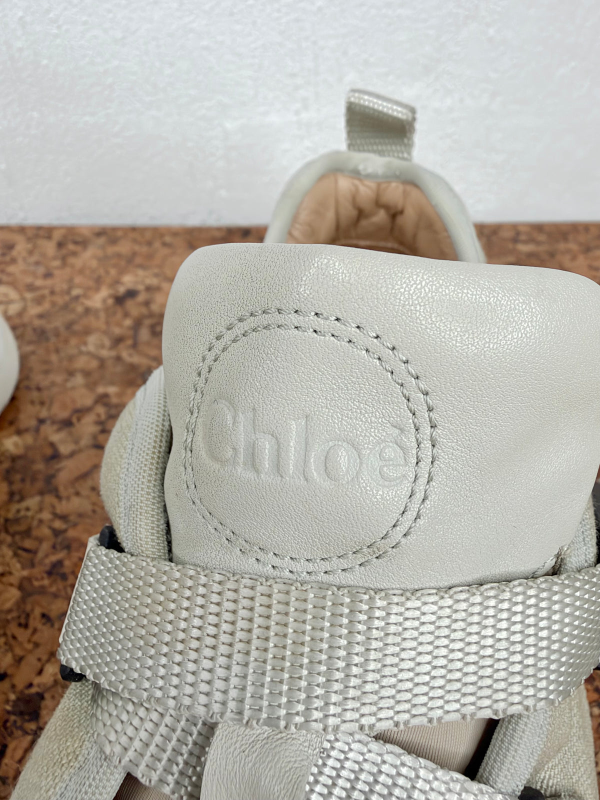Chloé 'Sonnie' Light Eucalyptus Beige & Burnt Orange Suede & Mesh Sneakers - EU40