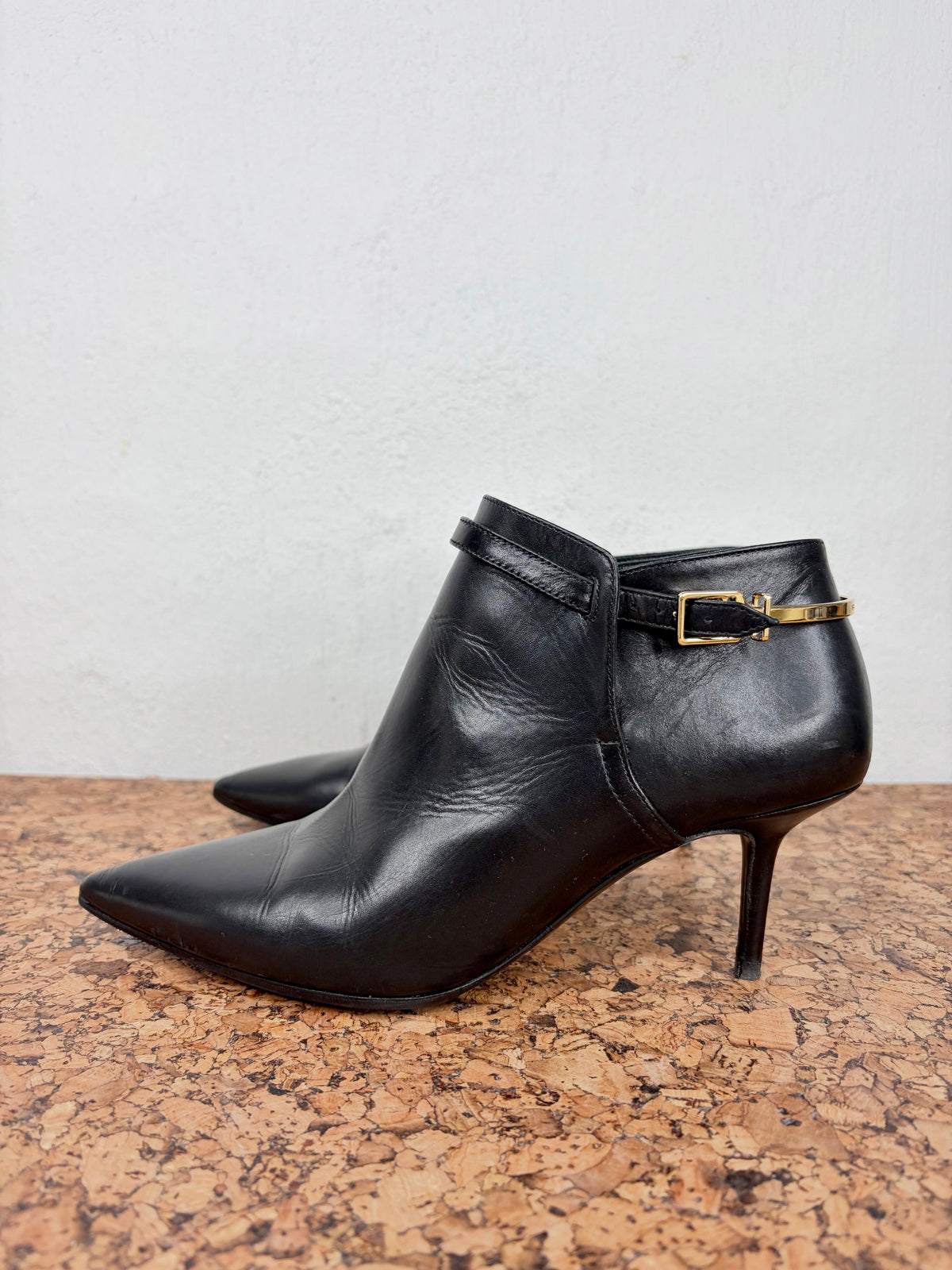 Burberry Black Leather Pointed Toe Stiletto Ankle Boots - EU36