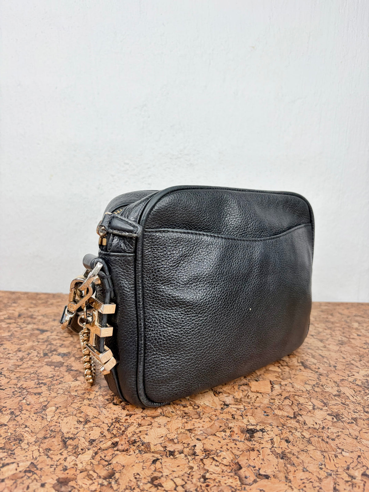 Dylan Kain Black Grained Leather Shoulder bag