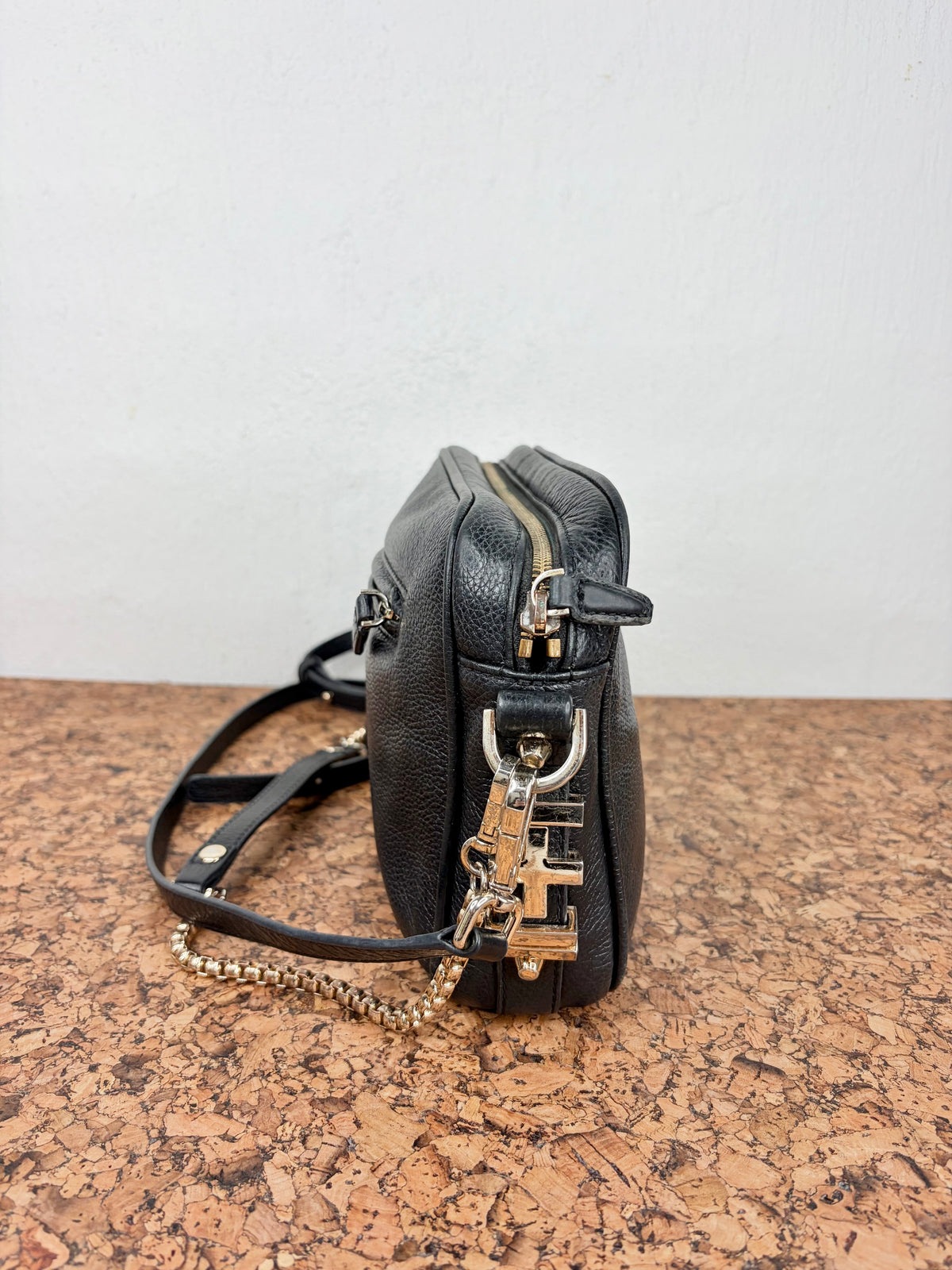 Dylan Kain Black Grained Leather Shoulder bag