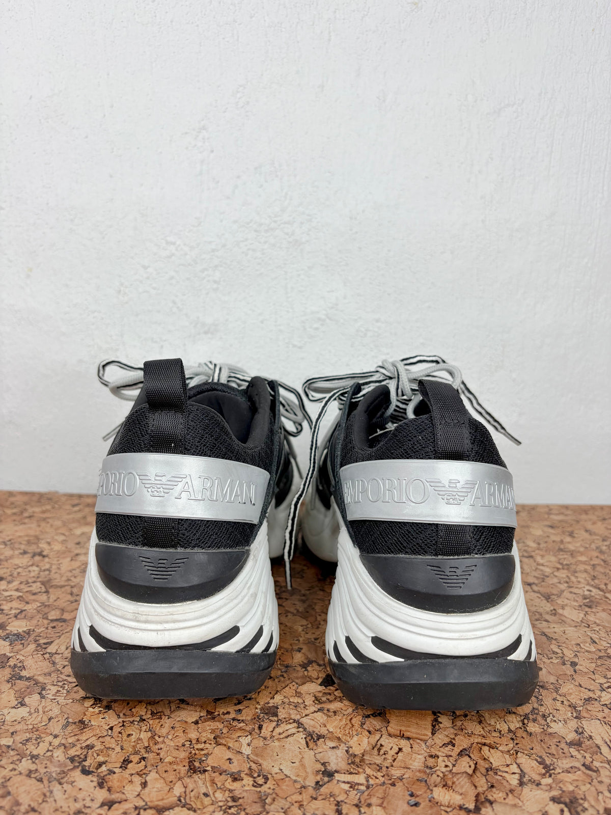 Emporio Armani Black & Silver Chunky Sneakers - EU38