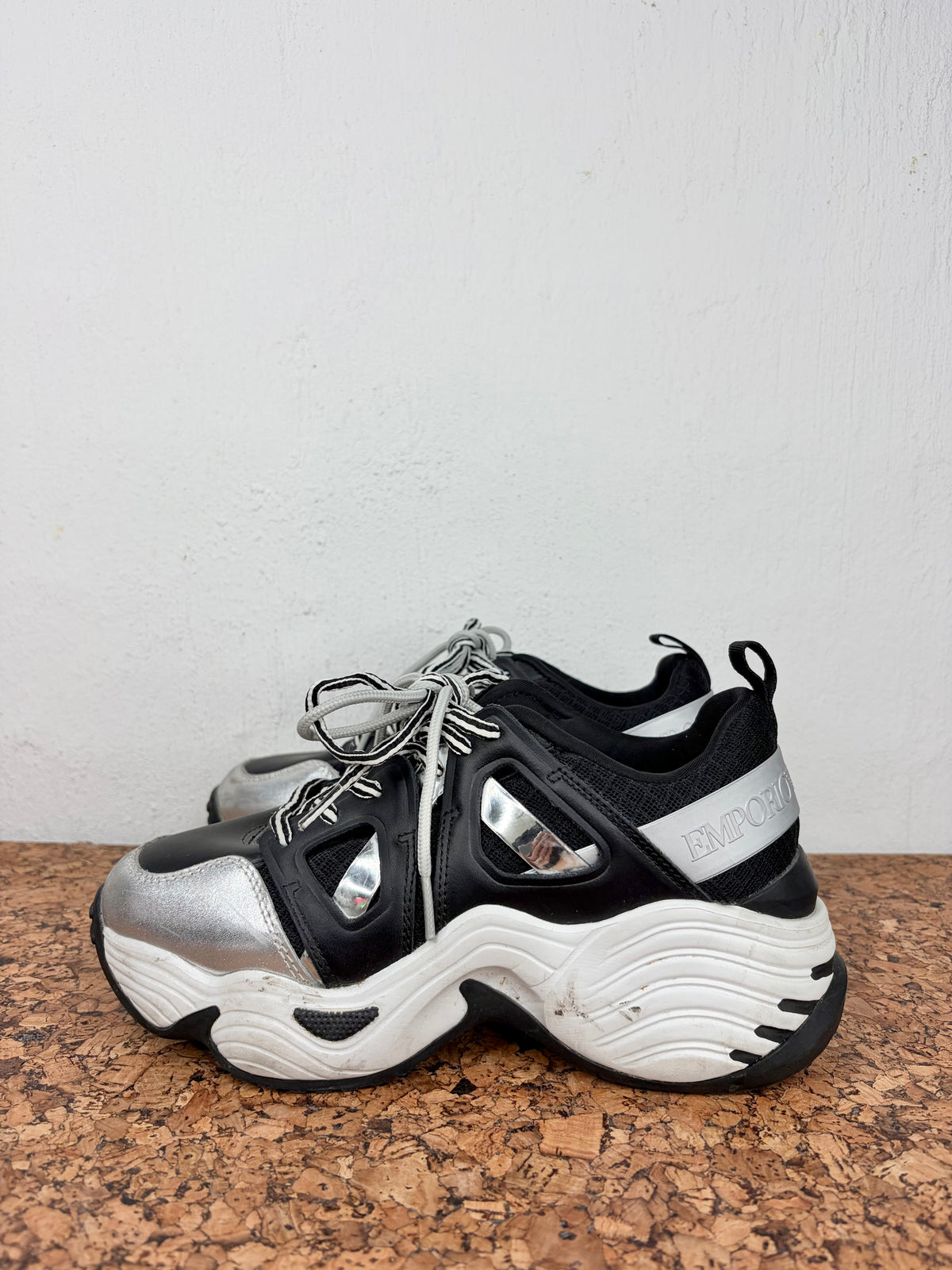 Emporio Armani Black & Silver Chunky Sneakers - EU38