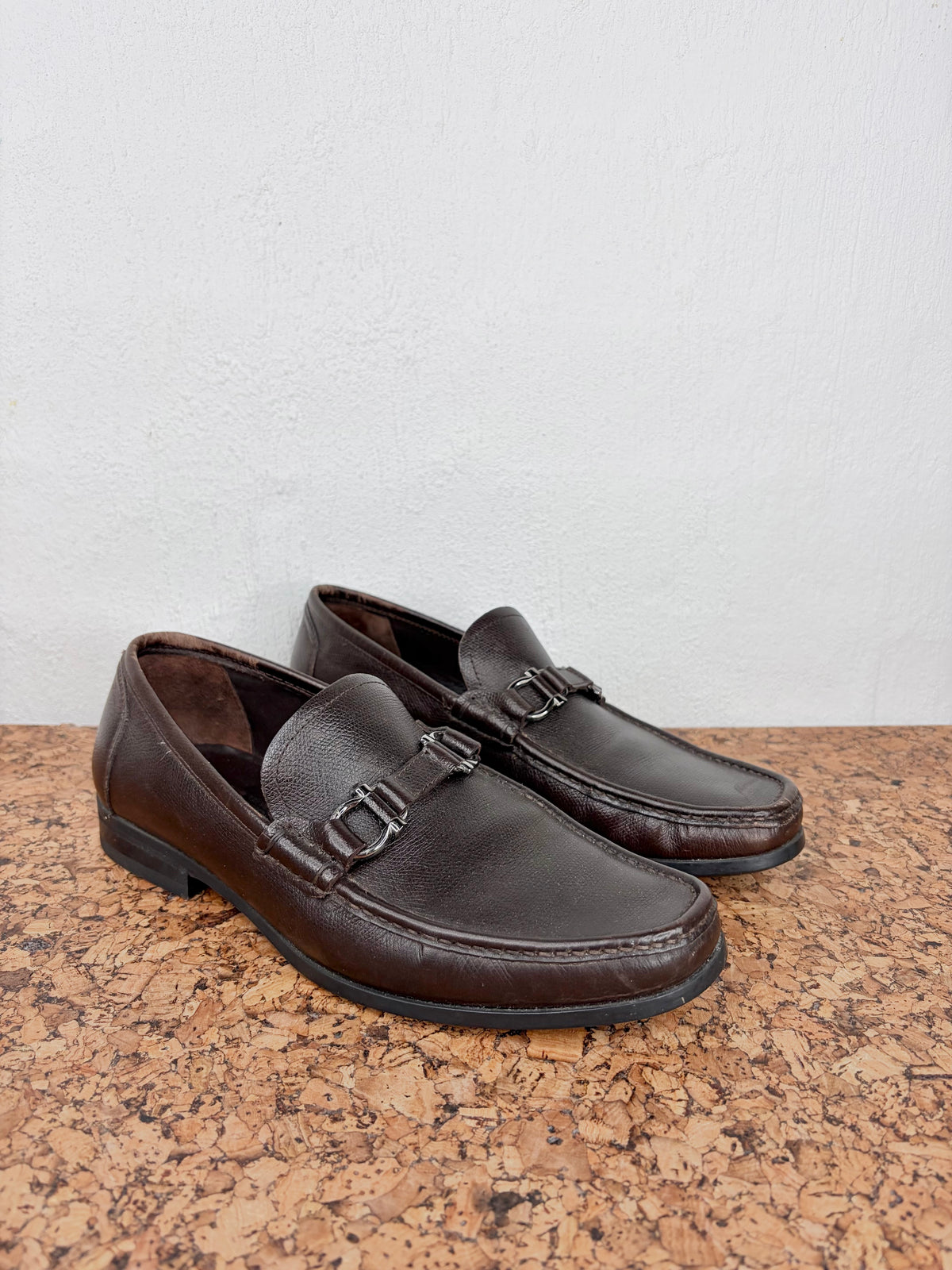 Salvatore Ferragamo Dark Expresso Leather Gancini Loafers - EU