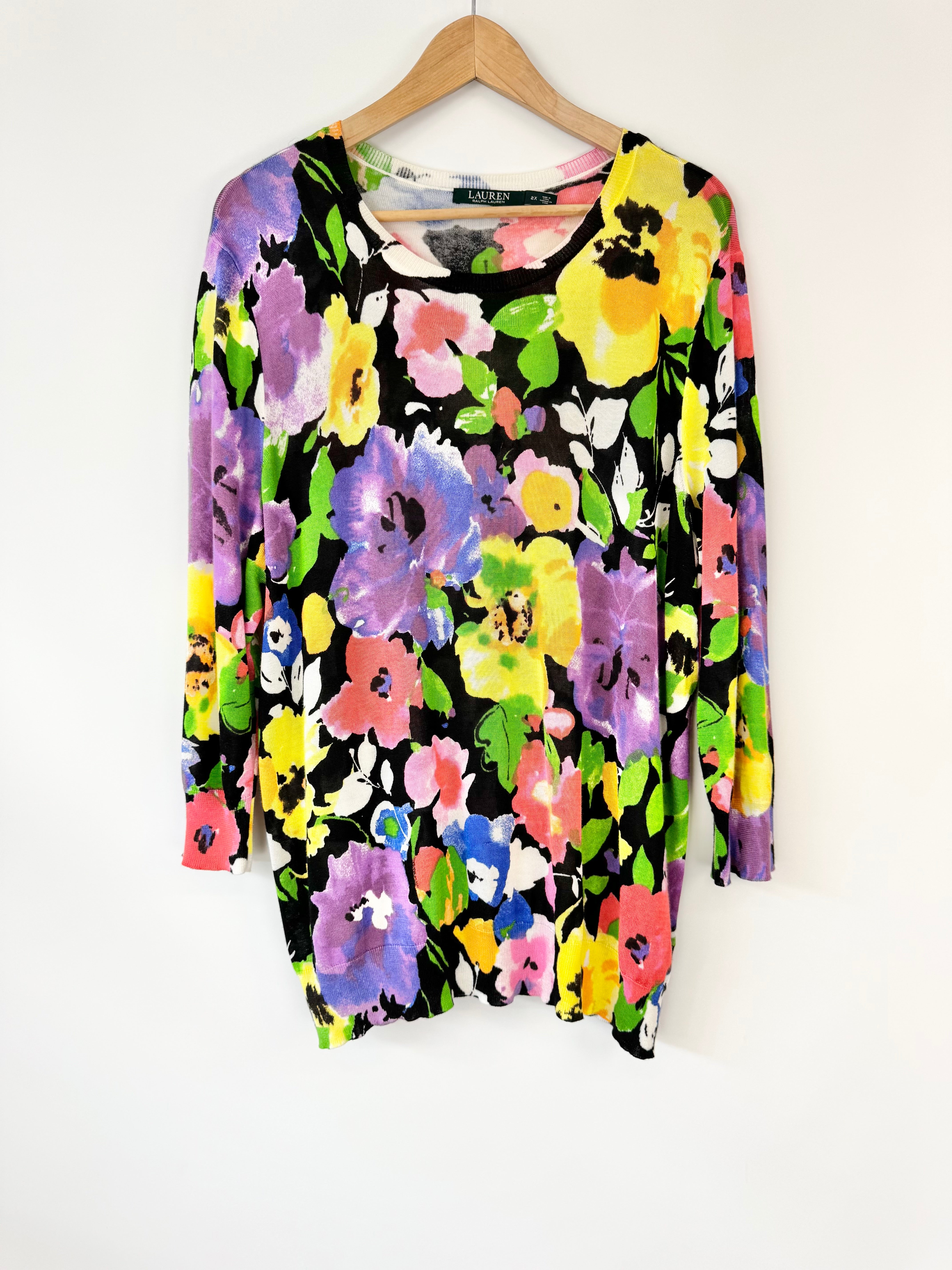 Lauren by Ralph Lauren Multicolour Abstract Pattern Long Sleeve Top - AU18/20