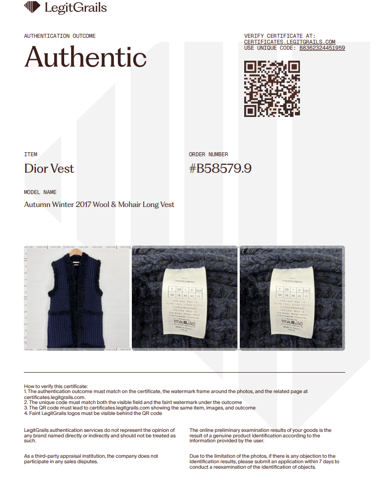 Christian Dior Autumn Winter 2017 Wool & Mohair Long Vest - AU16