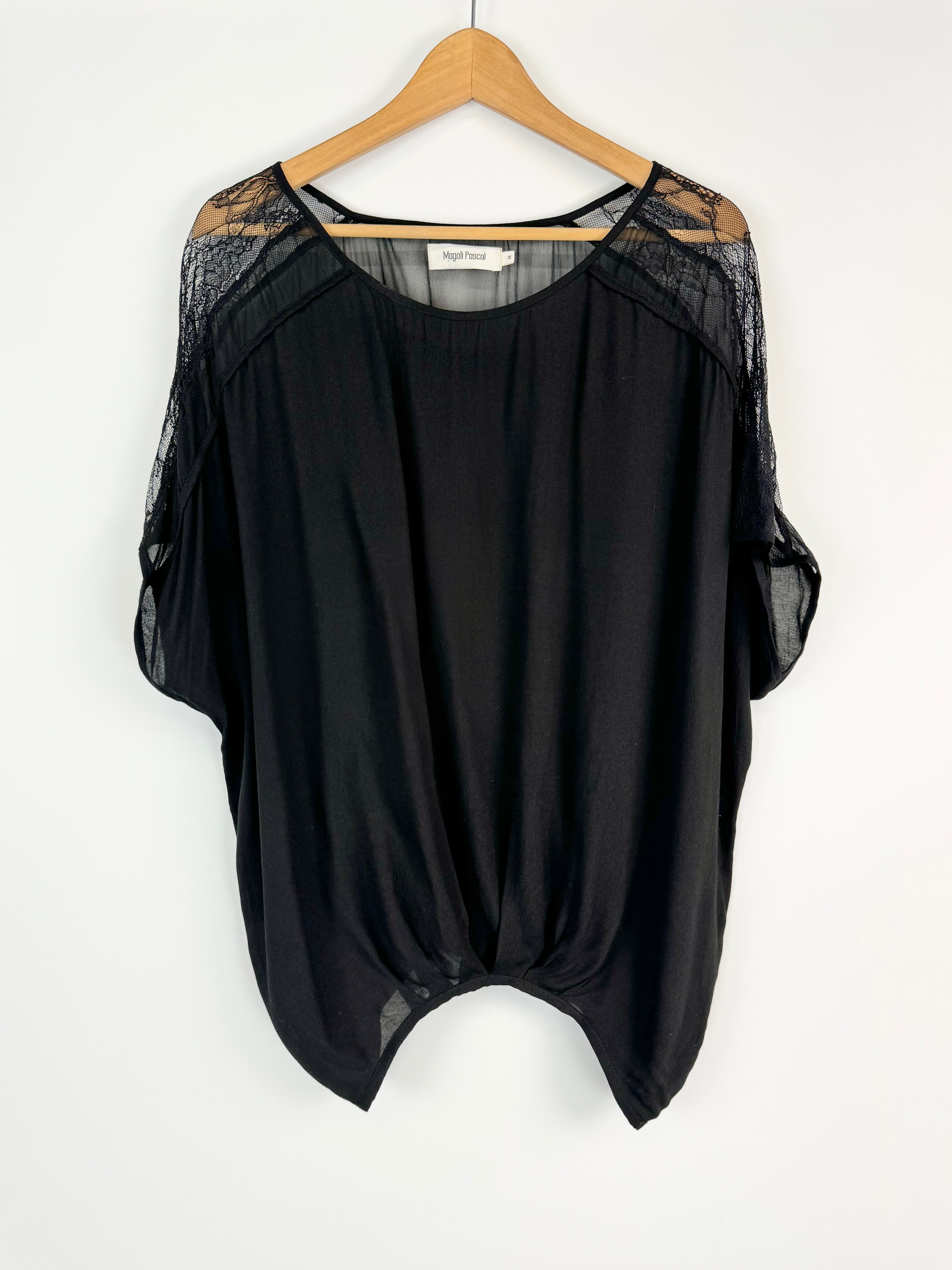 Magali Pascall Black Lace Draped Blouse - AU10