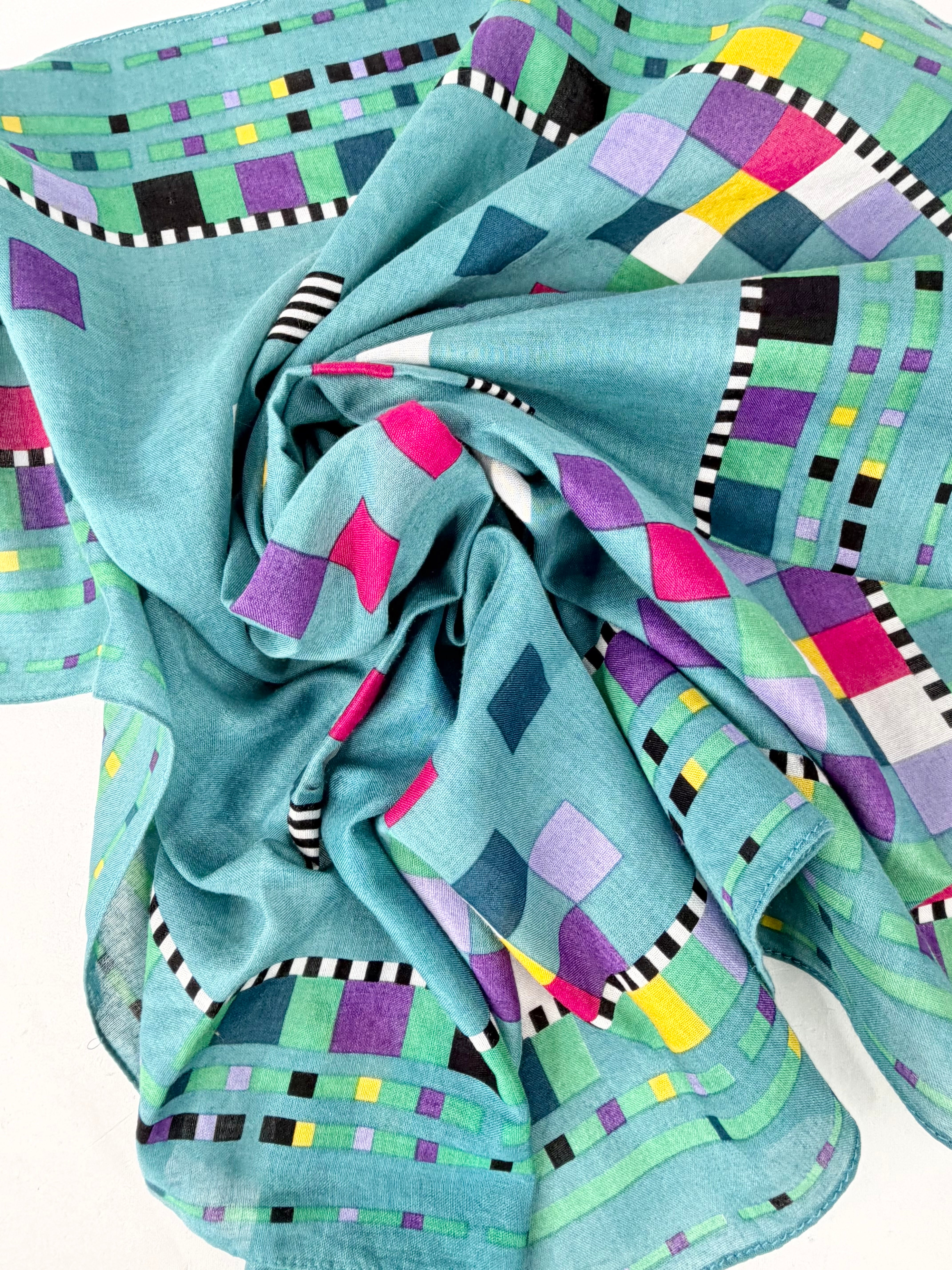 Colorful fabric with geometric pattern on a white background
