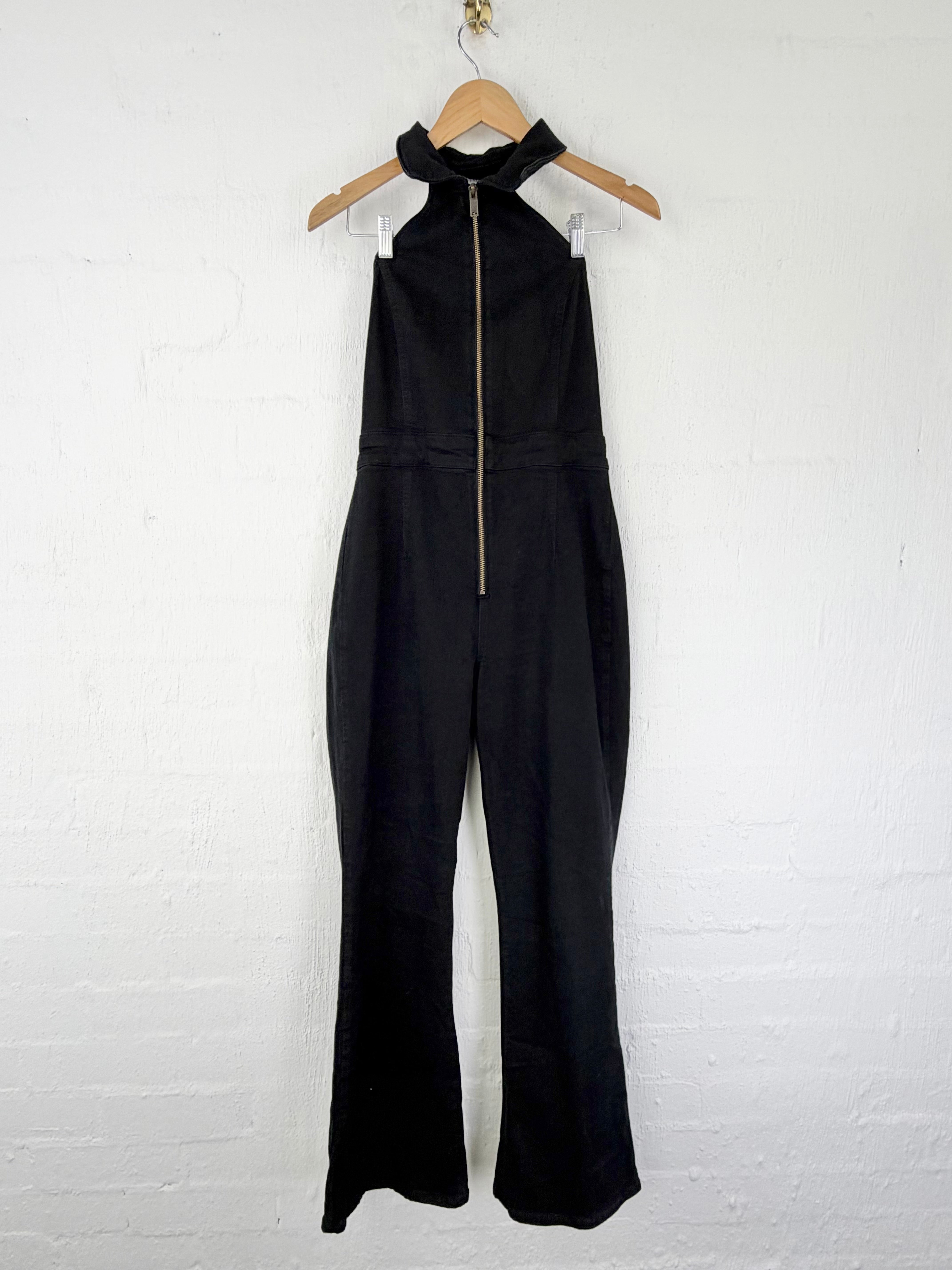 Reiss Black Halter Neck Retro Style Jumpsuit - AU12