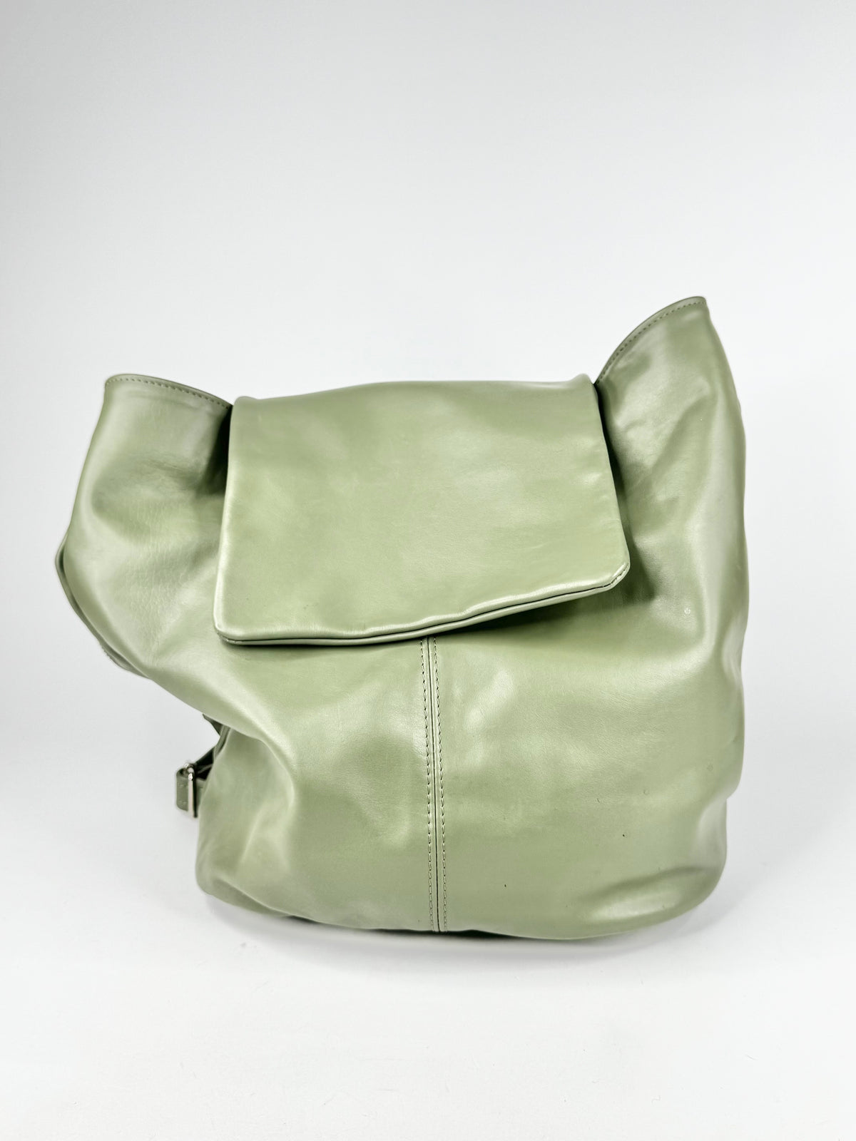 Green leather bag on a white background