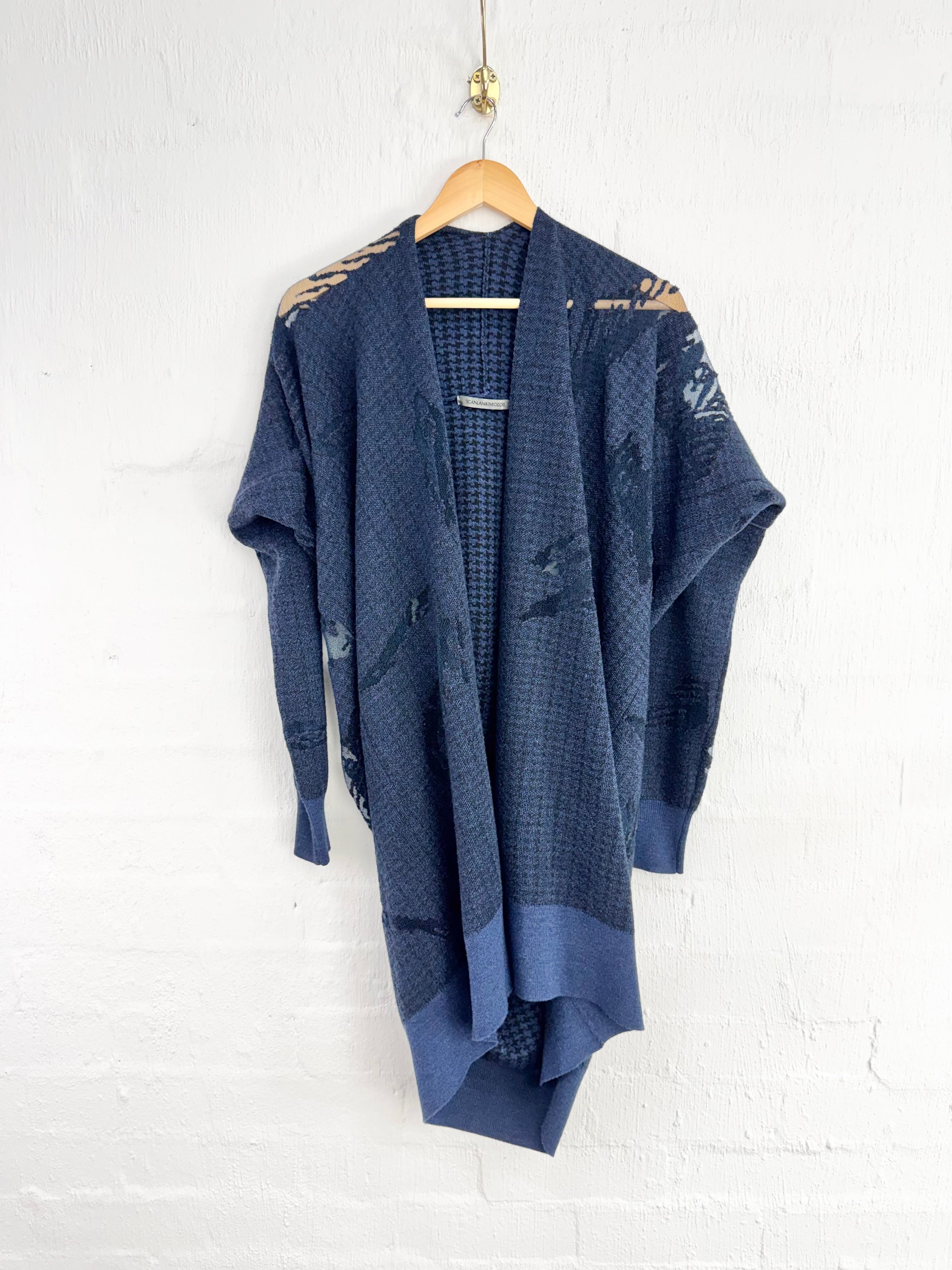 Scanlan Theodore Navy & Charcoal Houndstooth Pattern Mesh Match Cardigan - AU8/10