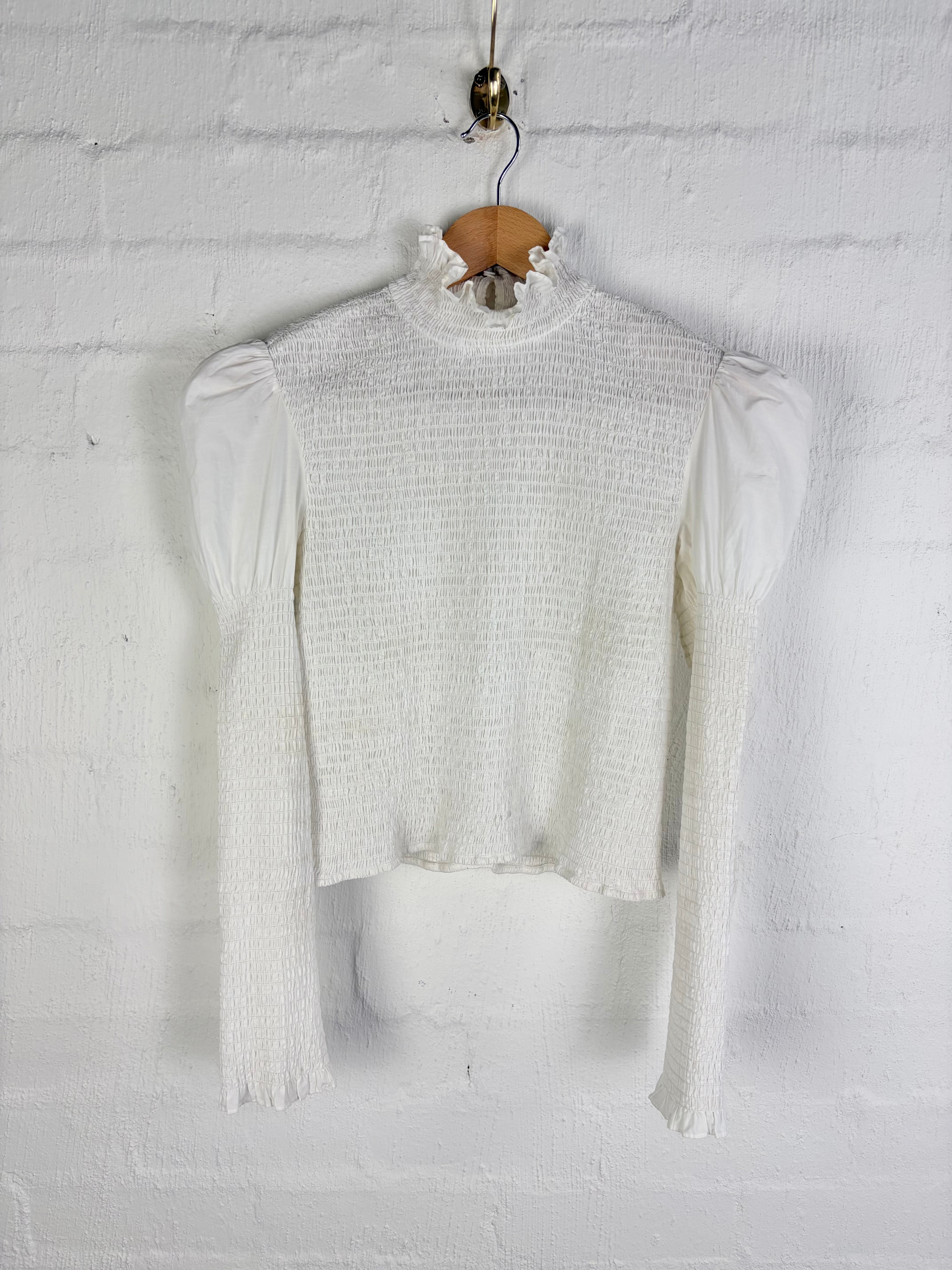 Scanlan Theodore White Shirred Puff Shoulder Blouse - AU8