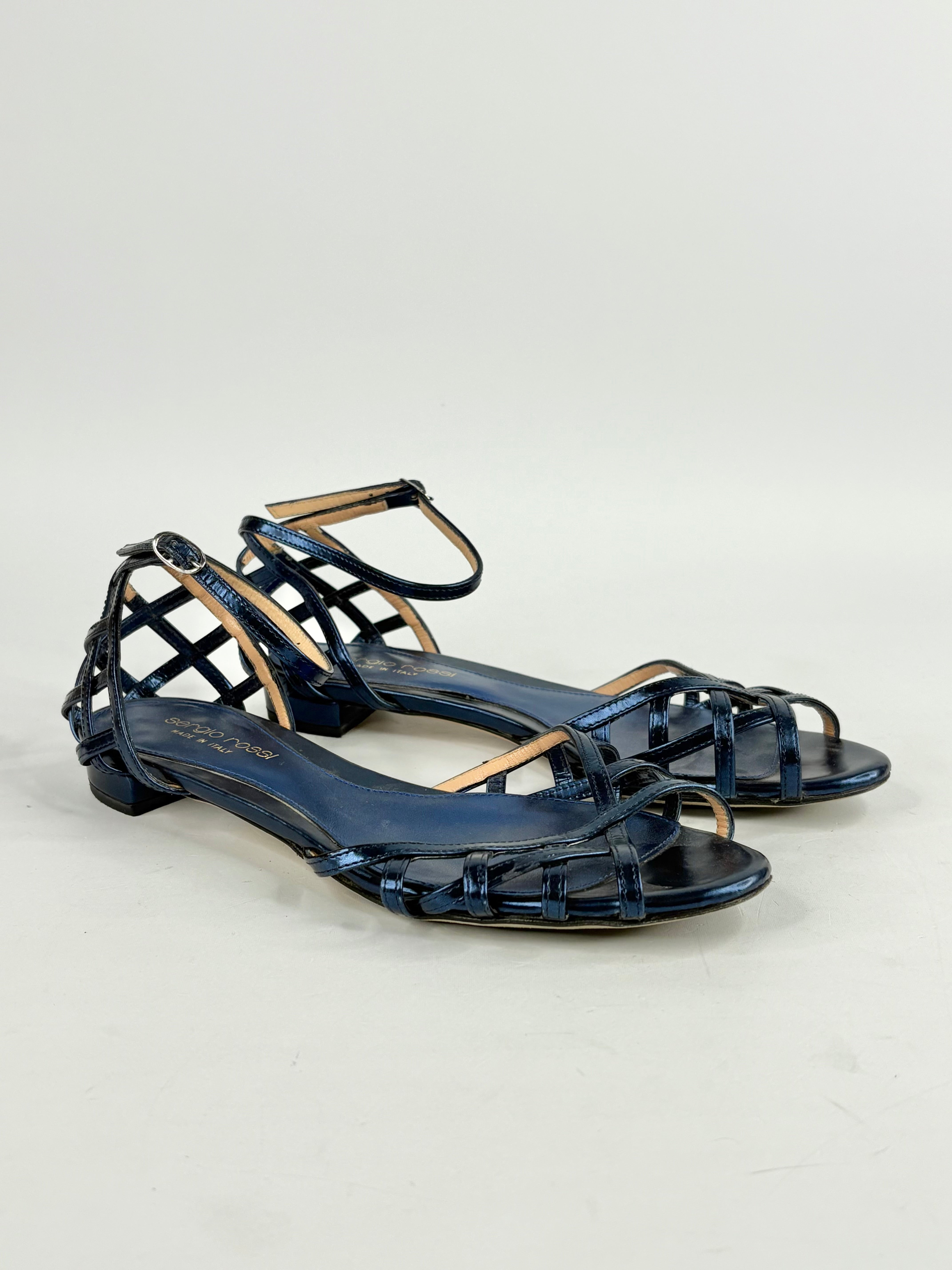 Sergio Rossi Metallic Blue Leather Sandals - EU35