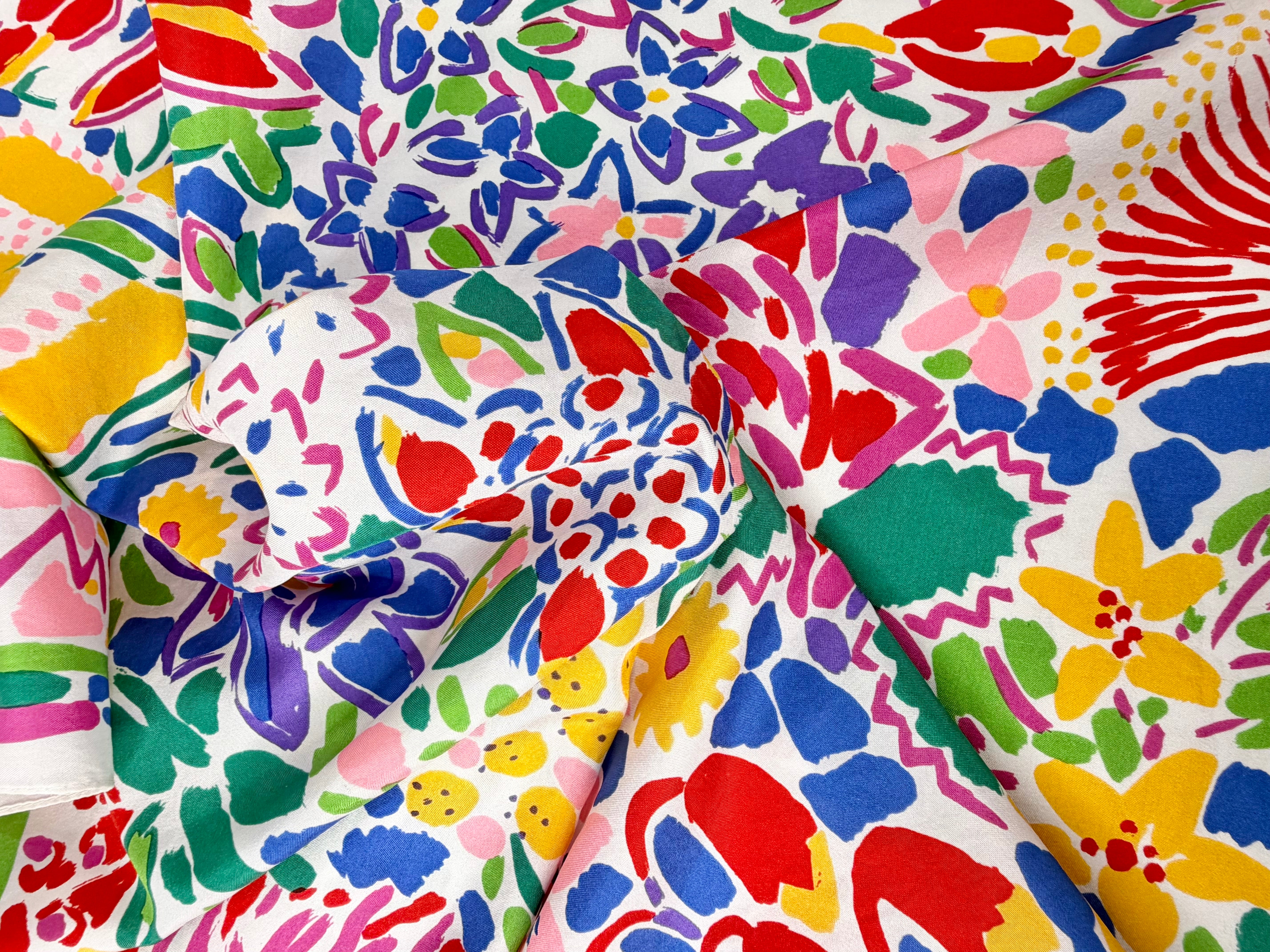 Colorful fabric with abstract patterns in various colors
