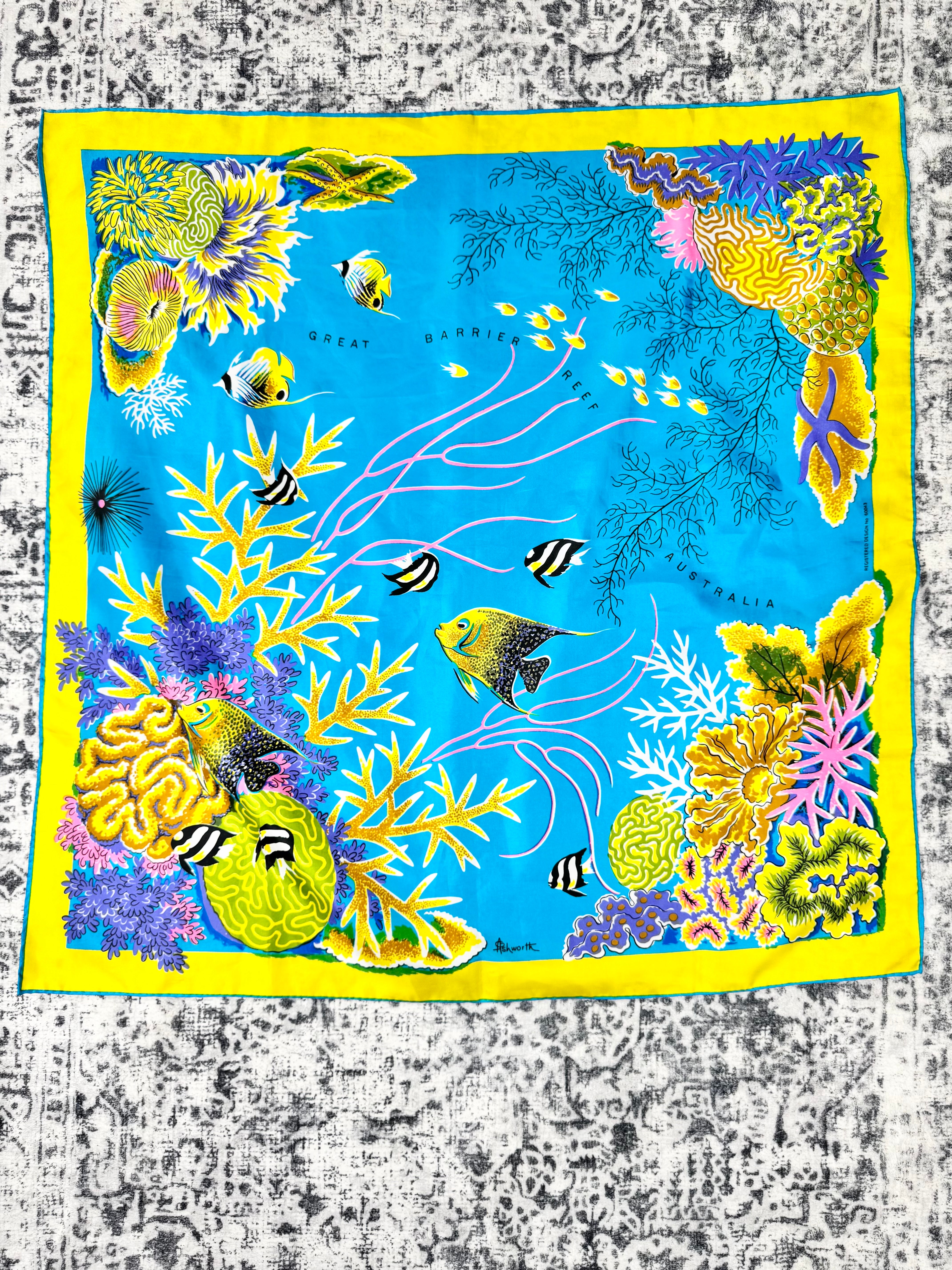 Vintage Ashworth Great Barrier Reef Patterned Scarf