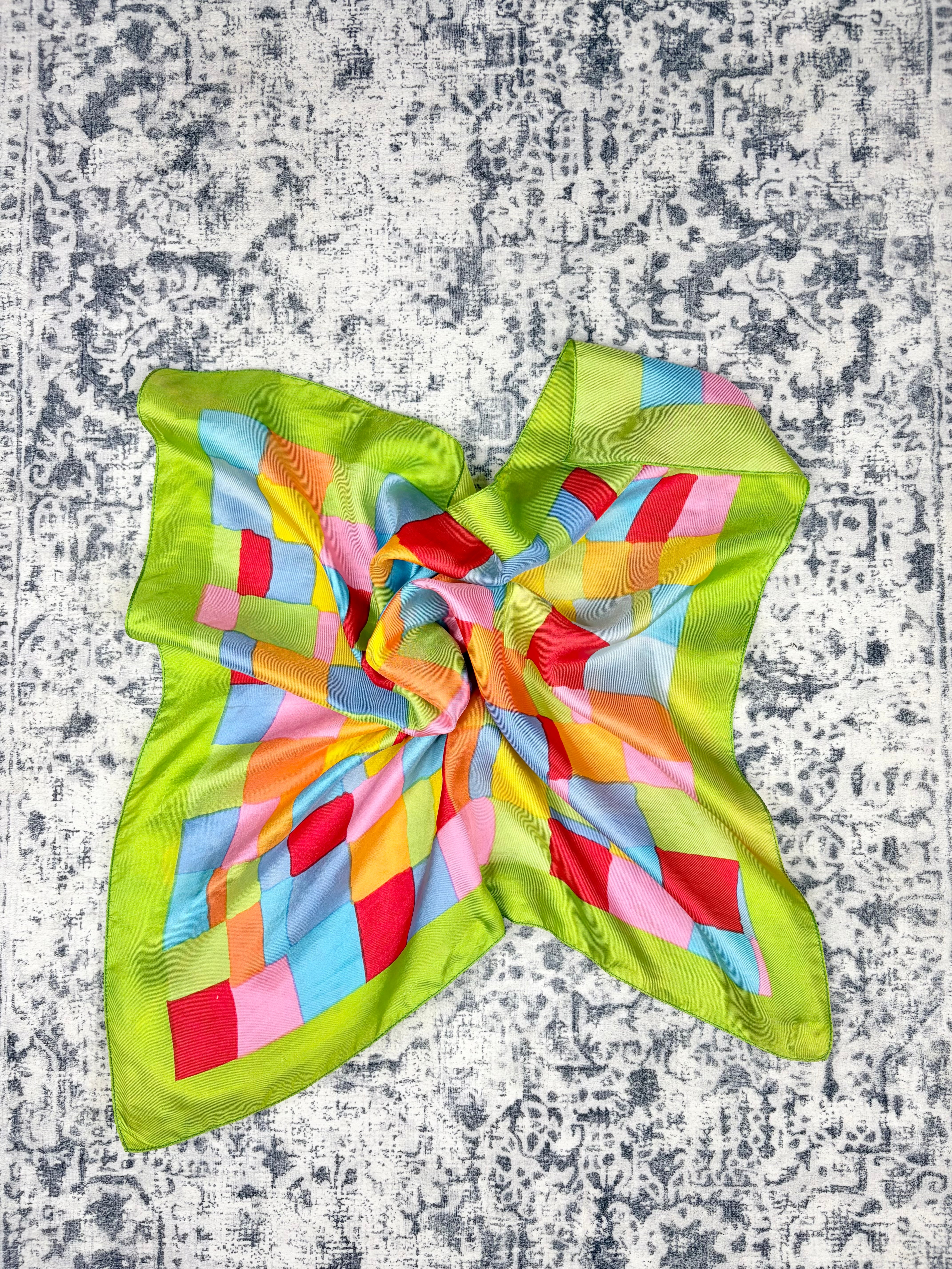 Vintage Liberty London Twill Silk Abstract Patchwork Hand-Rolled Scarf