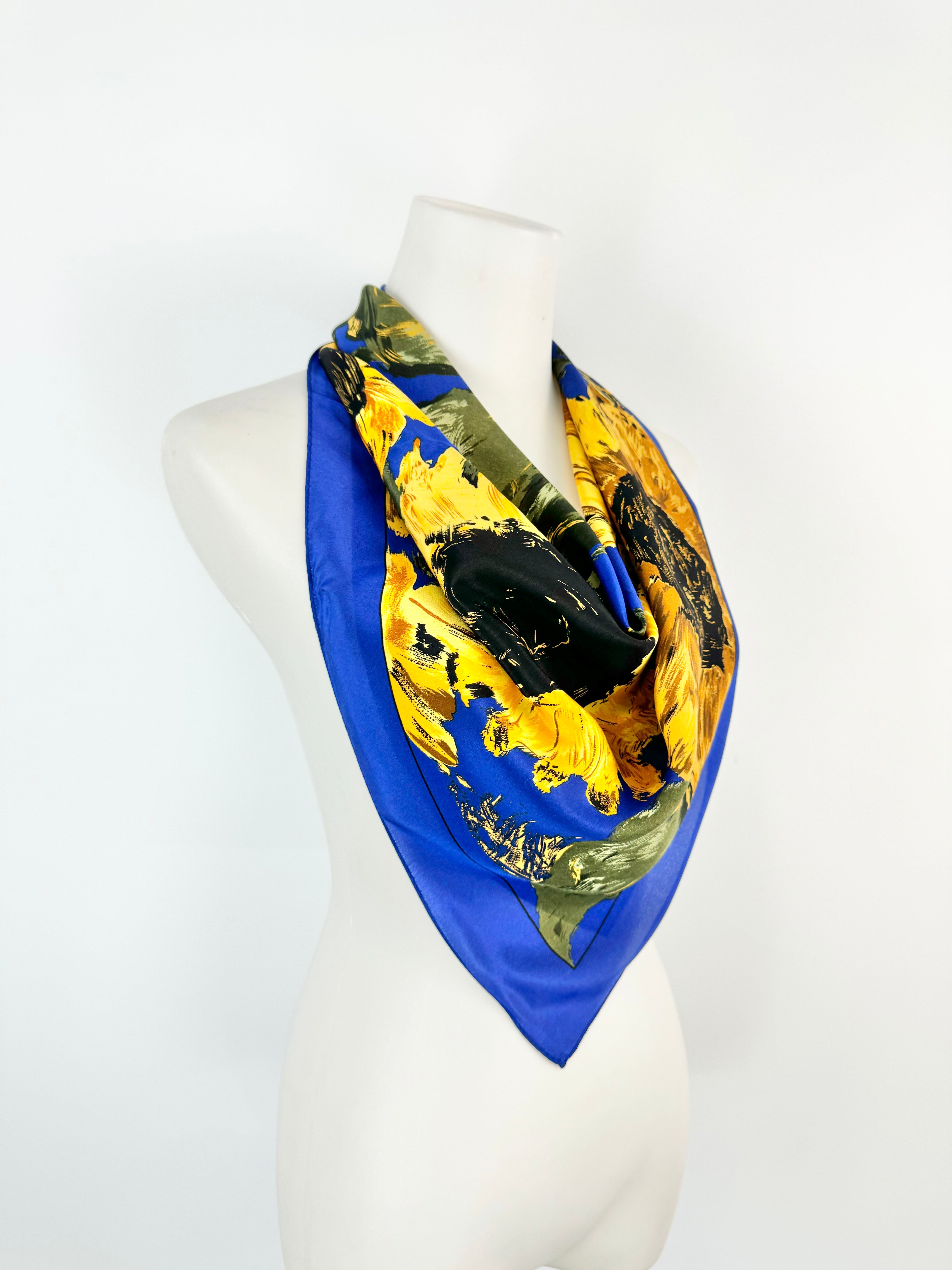 Scarf with Van Gogh's 'Sunflowers' design on a white mannequin