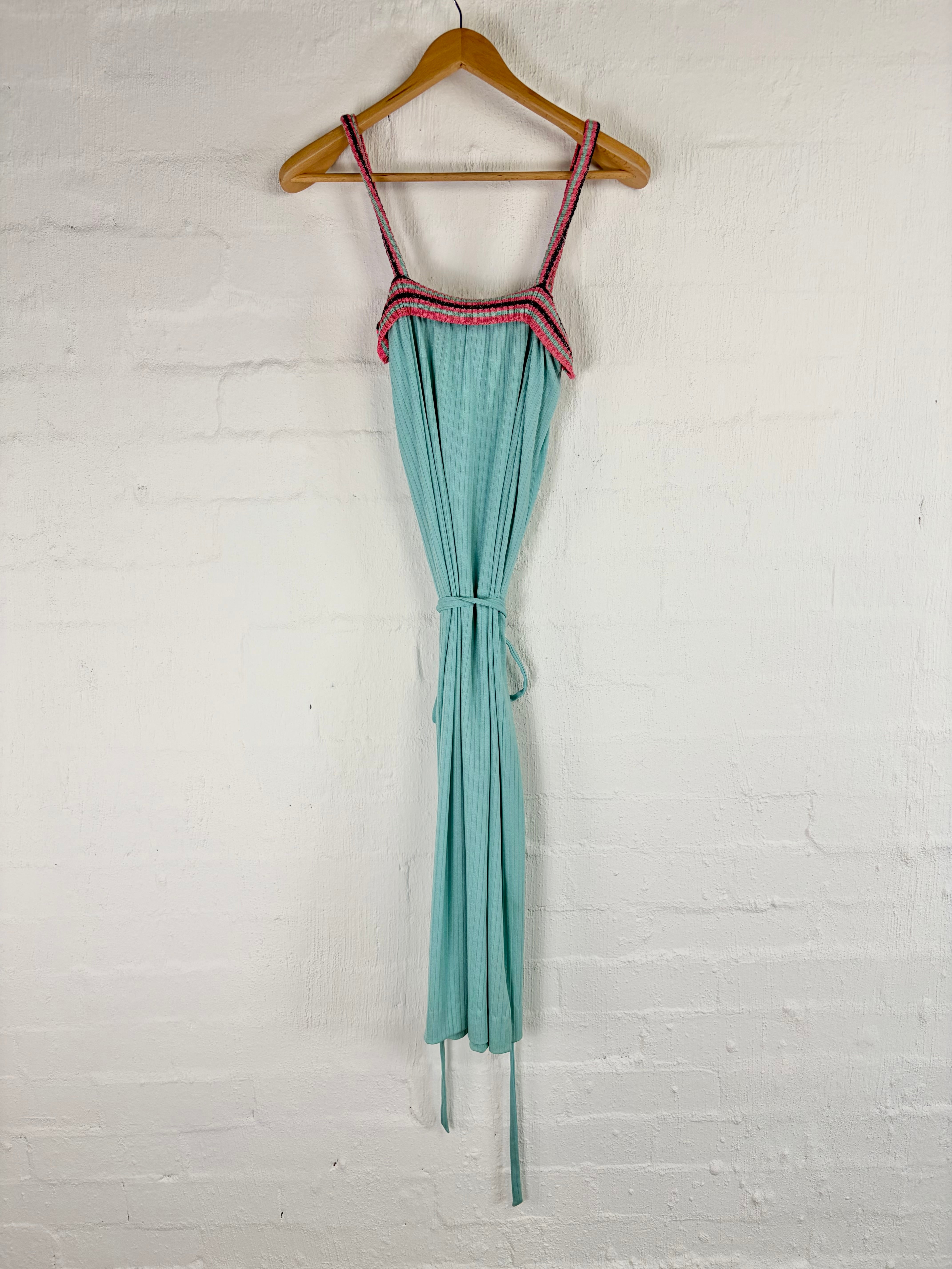 Vintage Prue Acton Knit Trim Blue Slip Dress - AU10