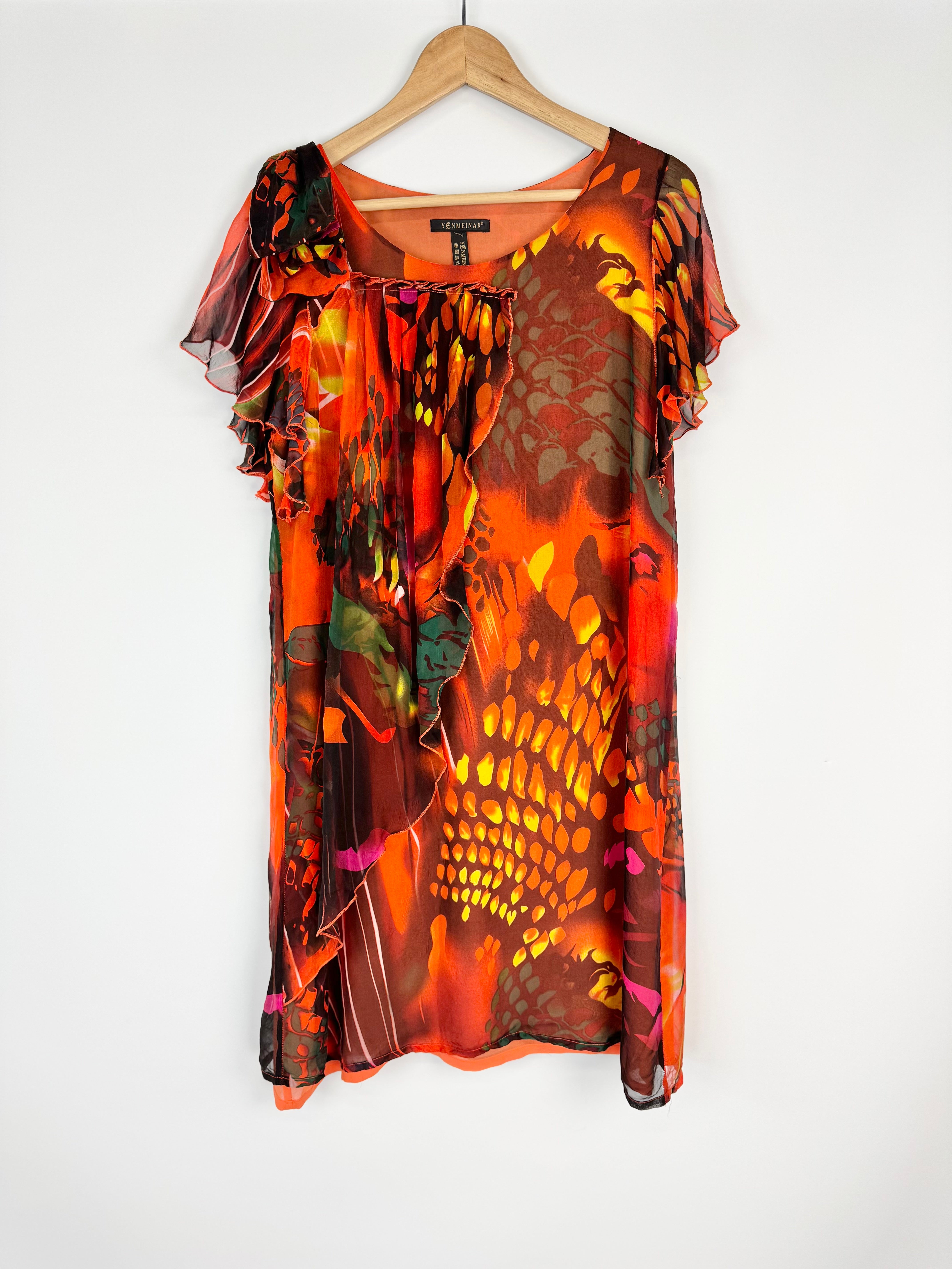 Yenmeinar Orange Tiered Detail Dress - AU12