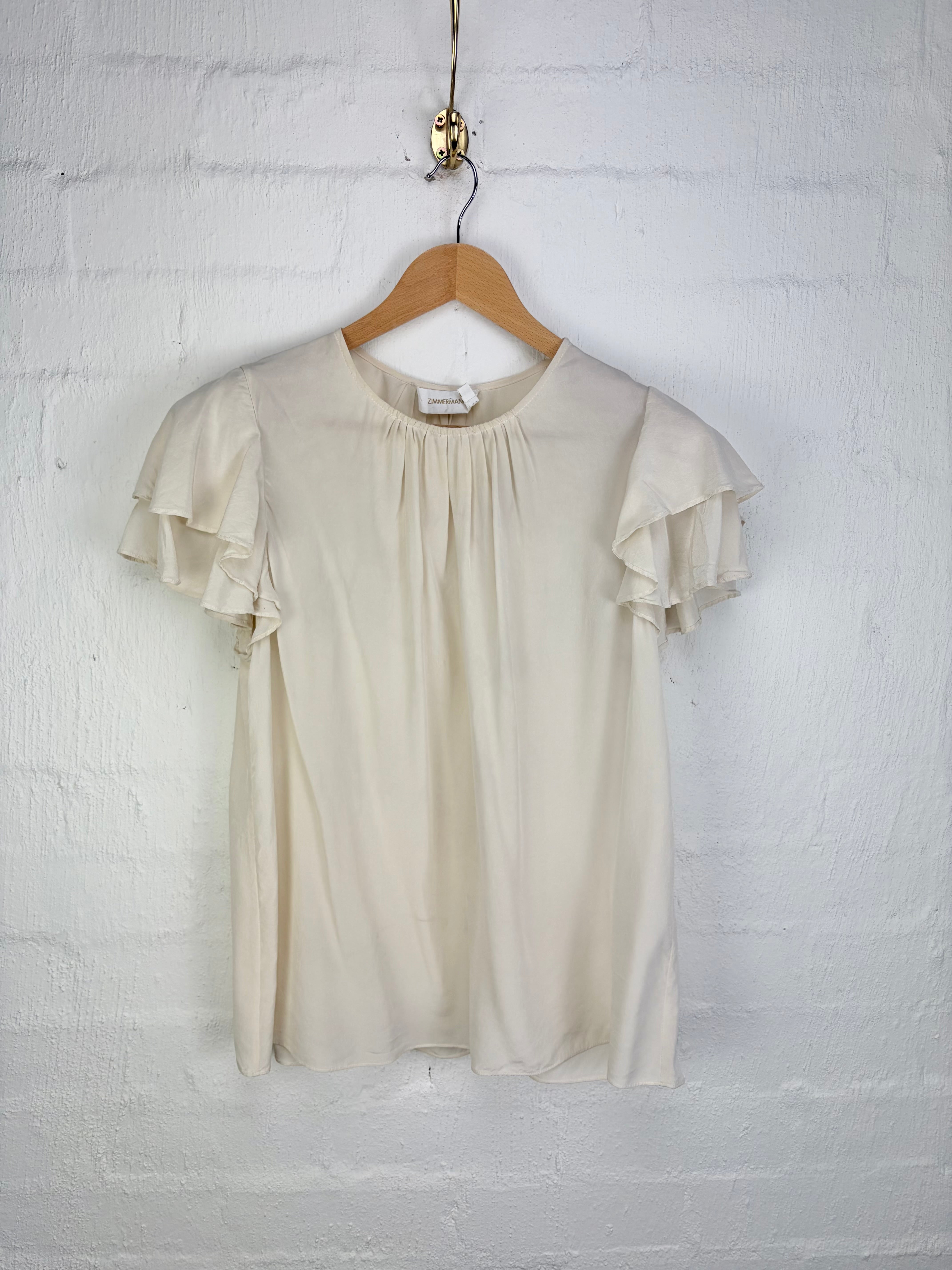 Zimmermann Gardenia Silk Frill Sleeve Blouse - AU10/12