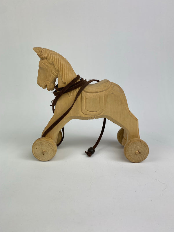 Carved Wooden Trojan Horse with Leather String