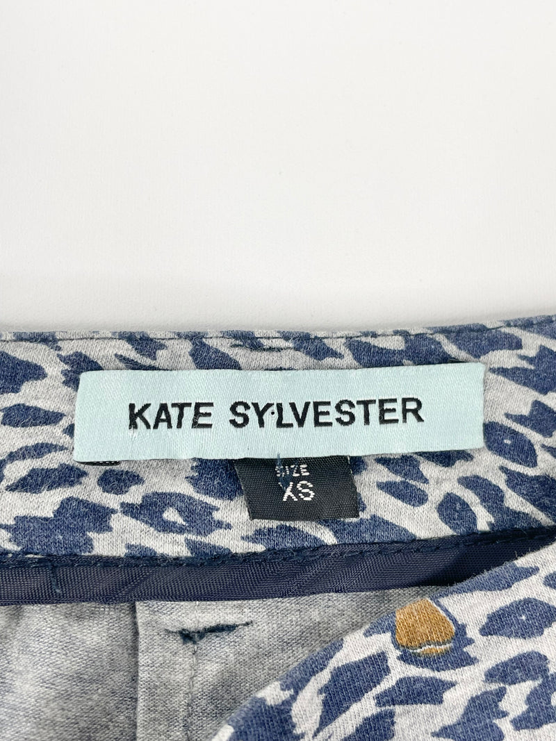 Kate Sylvester Navy Blue & Grey Animal Print Floral Midi Skirt - AU6/8