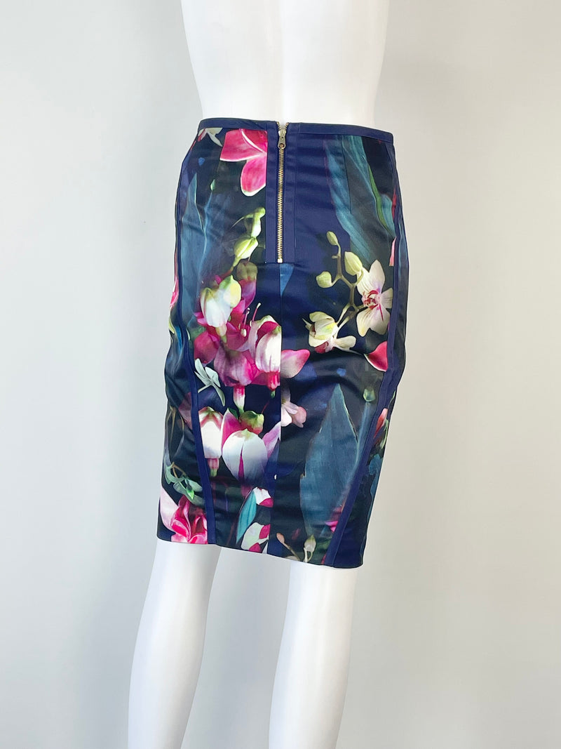 Ted Baker Navy Blue Floral Midi Skirt - AU6