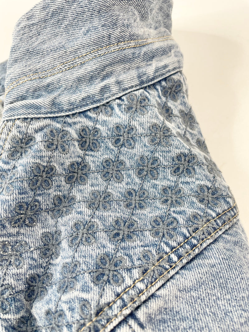 Harni Sky Blue 'Kaia' Crop Embroidered Denim Jacket - AU8