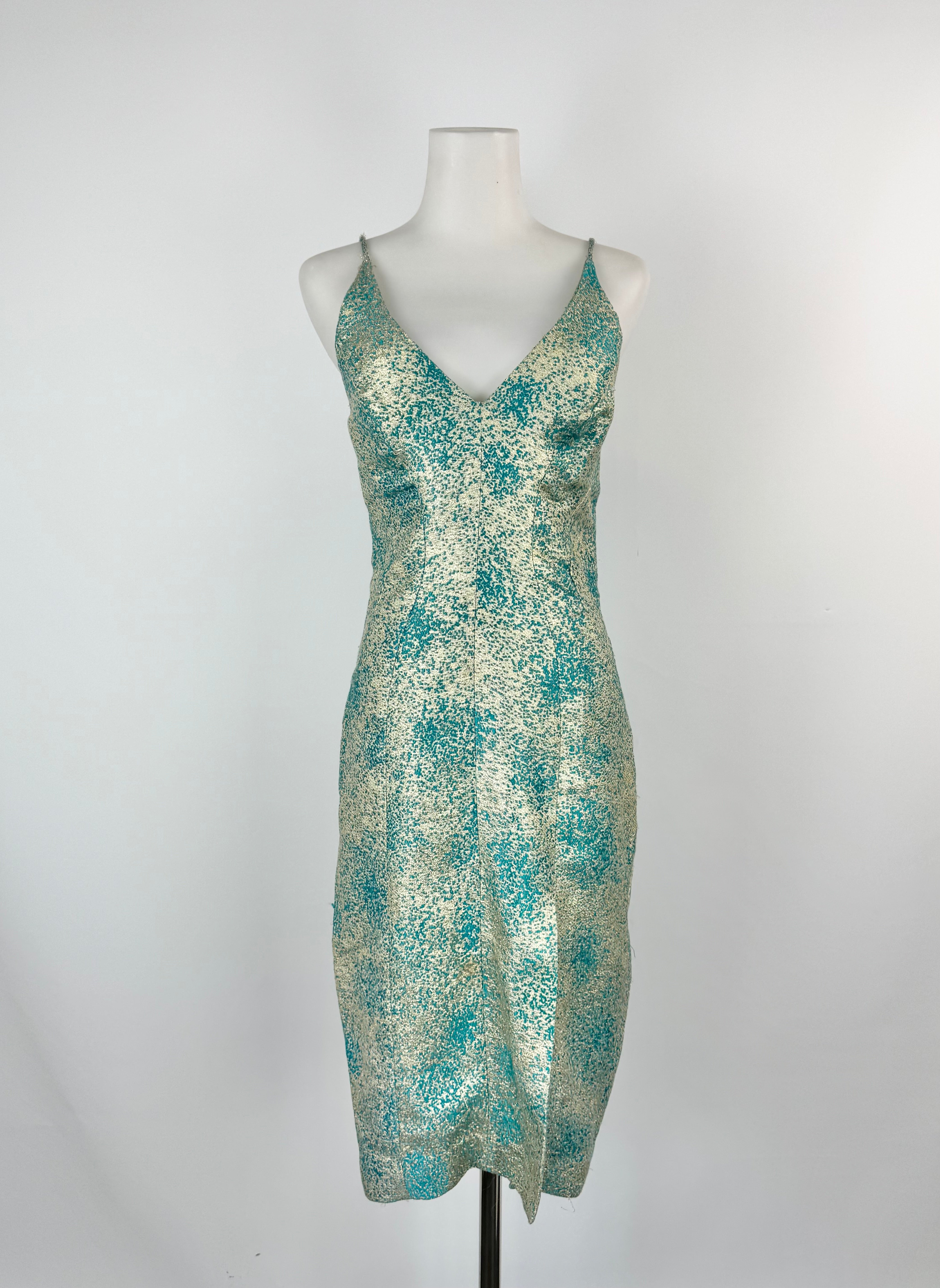 Zimmermann Gold & Turquoise Jacquard Cocktail Dress - AU8